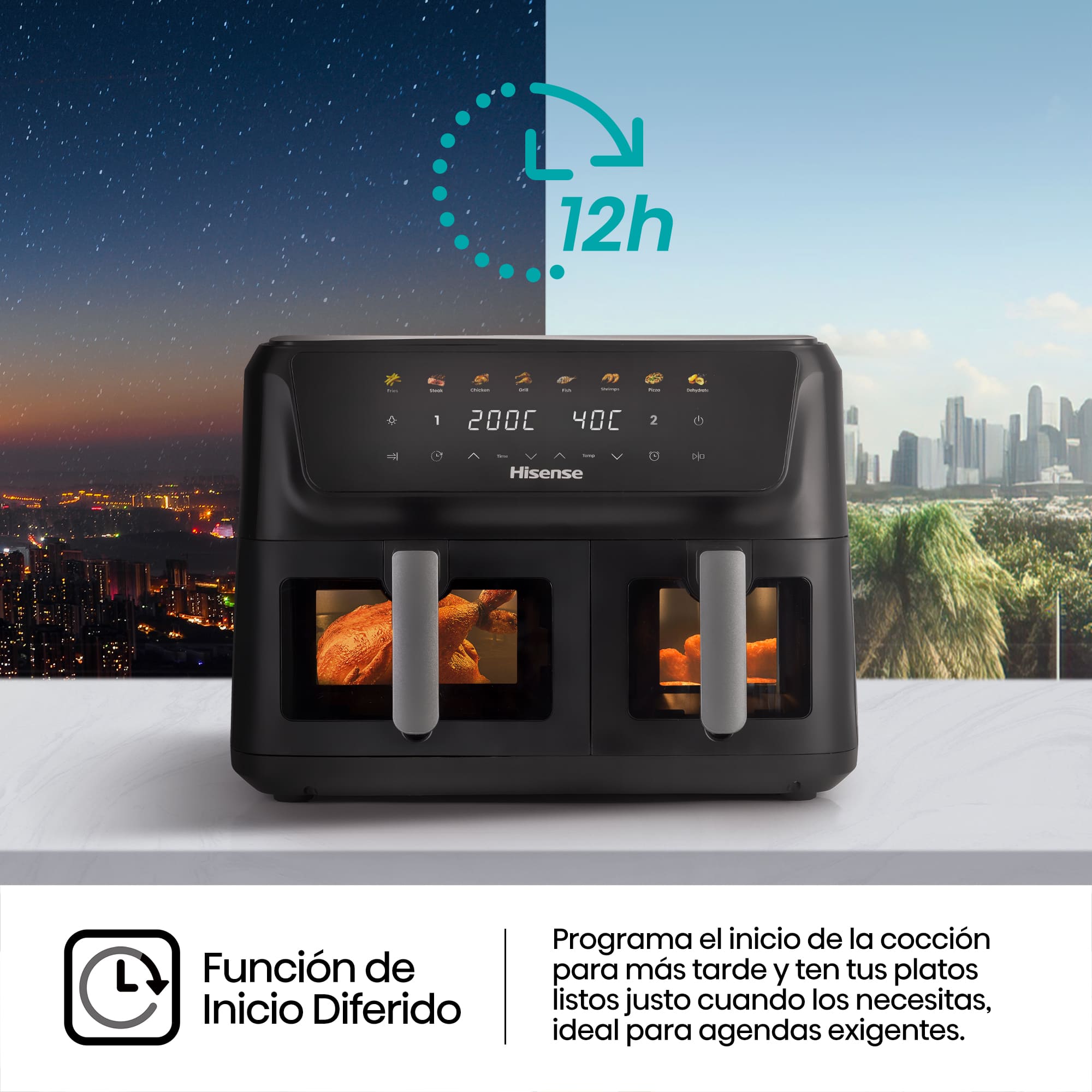 Hisense - Hisense HAF2700DCD Freidora de Aire Doble Cesta 11 L
