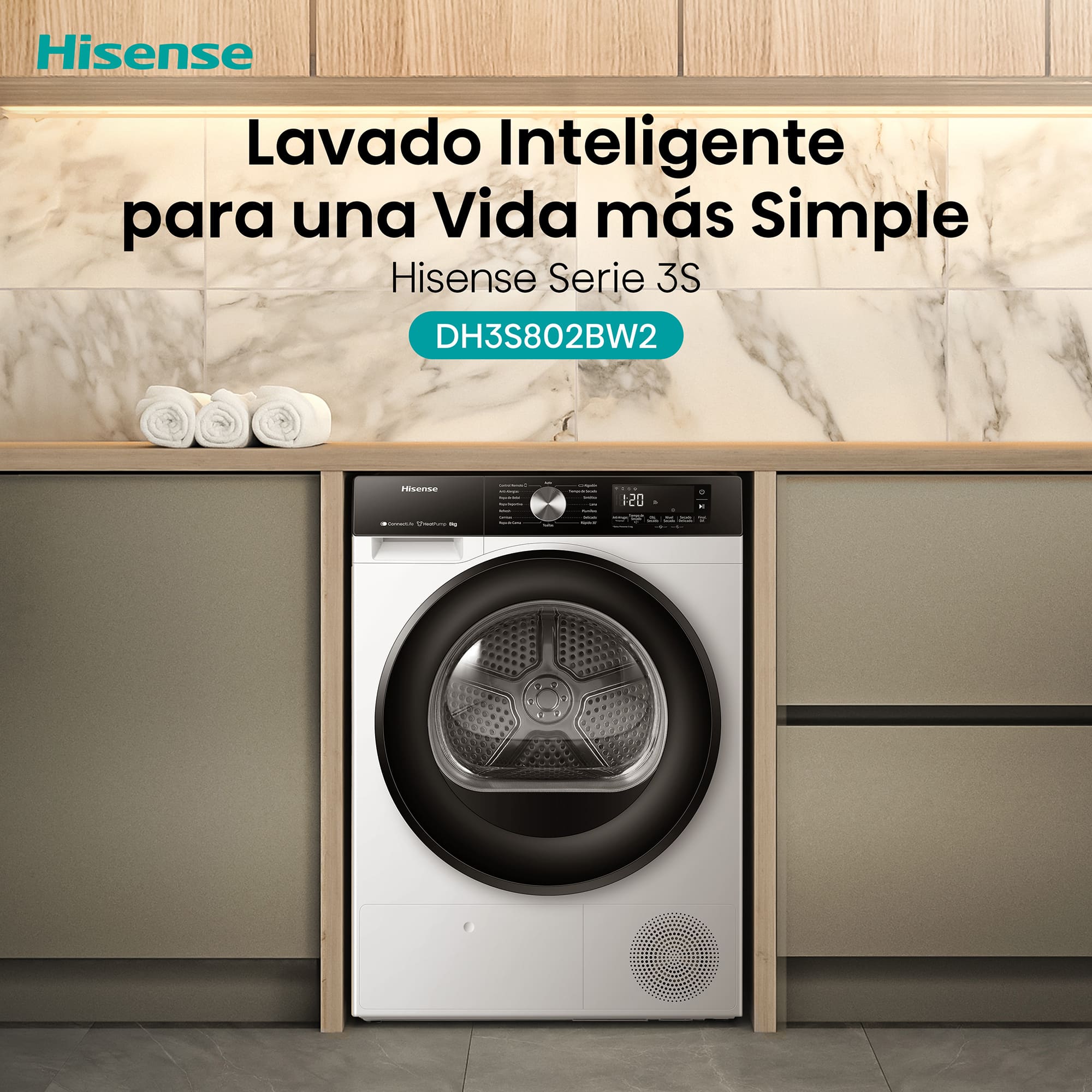 Hisense - DH3S802BW2 – Secadora De Libre Instalación, Clase D, Capacidad 8Kg, Color Blanco