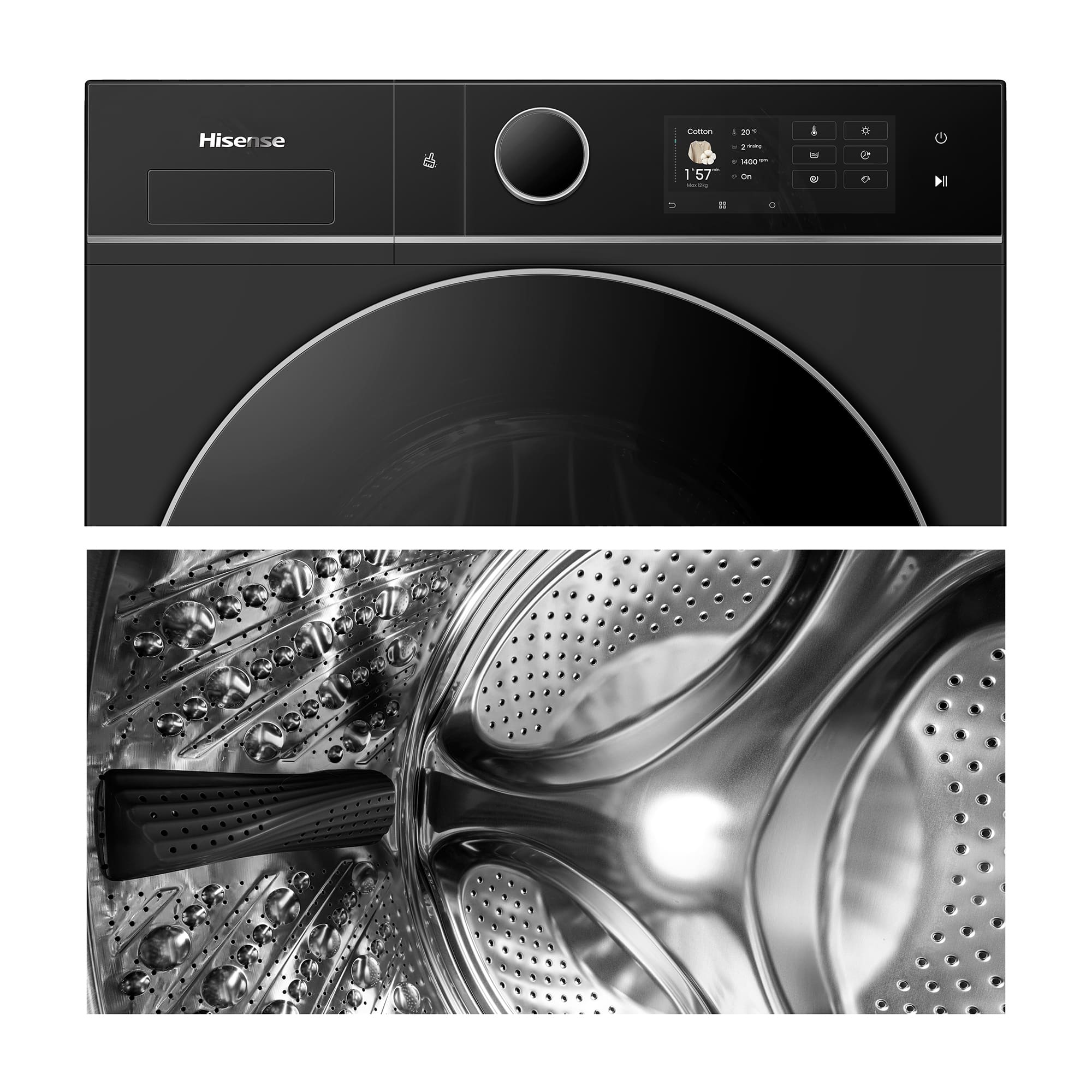 Hisense - WD5I1245BBRH – Lavasecadora De Libre Instalación Kitchen Fit, Clase A, 12 kg/8 kg, 1400 rpm, Color Negro