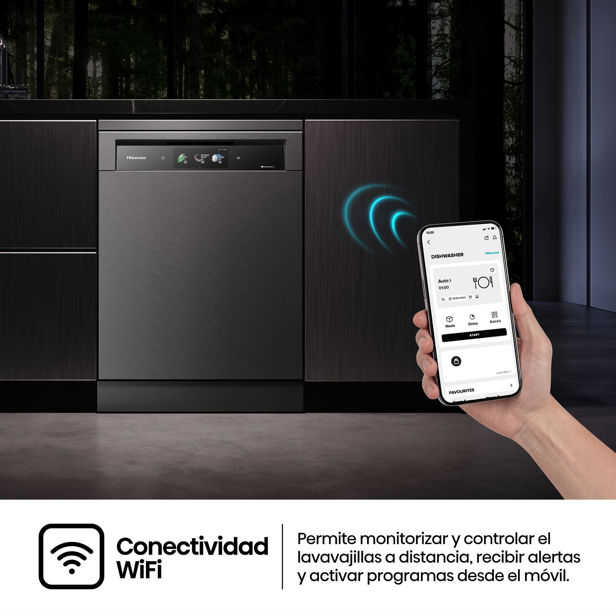 Hisense - HS693A90ADBX – Lavavajillas 60Cm De Libre Instalación, Clase A, Capacidad 16 Serv., Color Inox