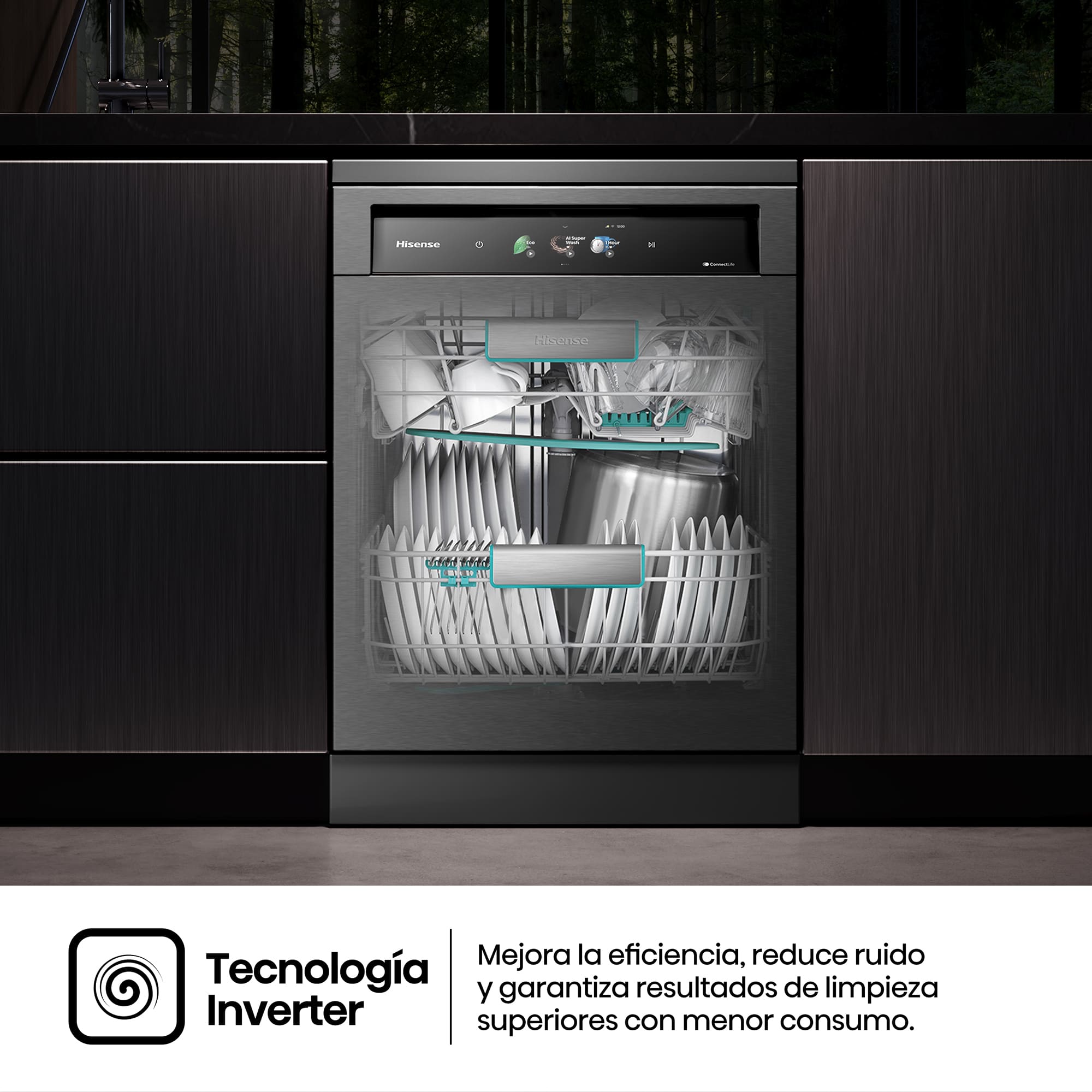 Hisense - HS693A90ADBX – Lavavajillas 60Cm De Libre Instalación, Clase A, Capacidad 16 Serv., Color Inox