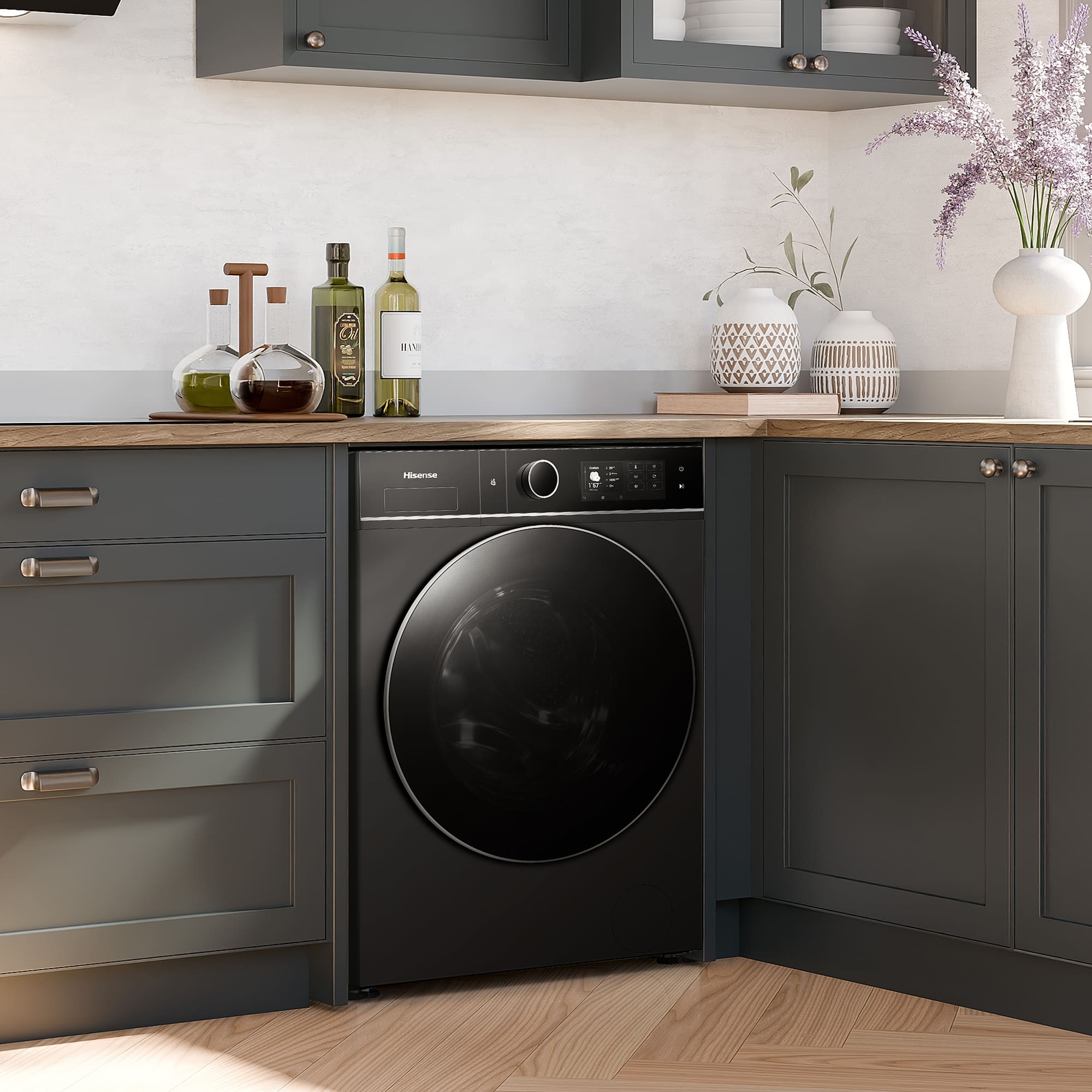 Hisense - WD5I1245BBRH – Lavasecadora De Libre Instalación Kitchen Fit, Clase A, 12 kg/8 kg, 1400 rpm, Color Negro