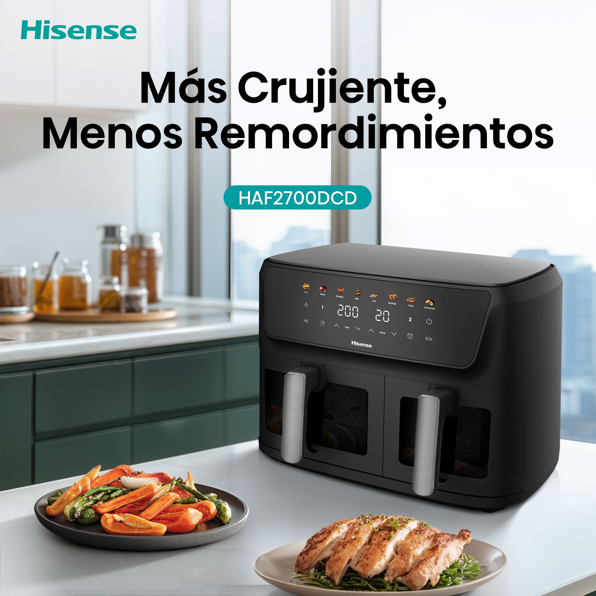 Hisense - Hisense HAF2700DCD Freidora de Aire Doble Cesta 11 L