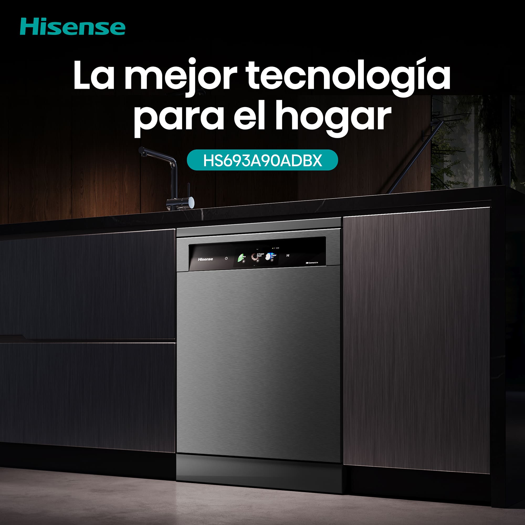 Hisense - HS693A90ADBX – Lavavajillas 60Cm De Libre Instalación, Clase A, Capacidad 16 Serv., Color Inox