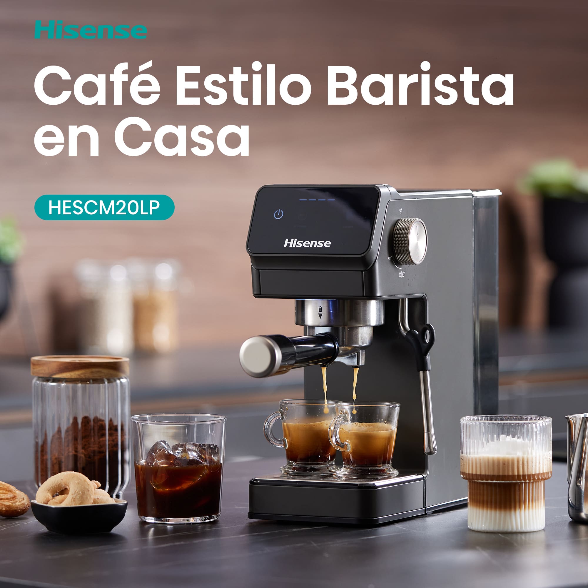 Hisense - Hisense HESCM20LP Cafetera Espresso 20 Bar con PID