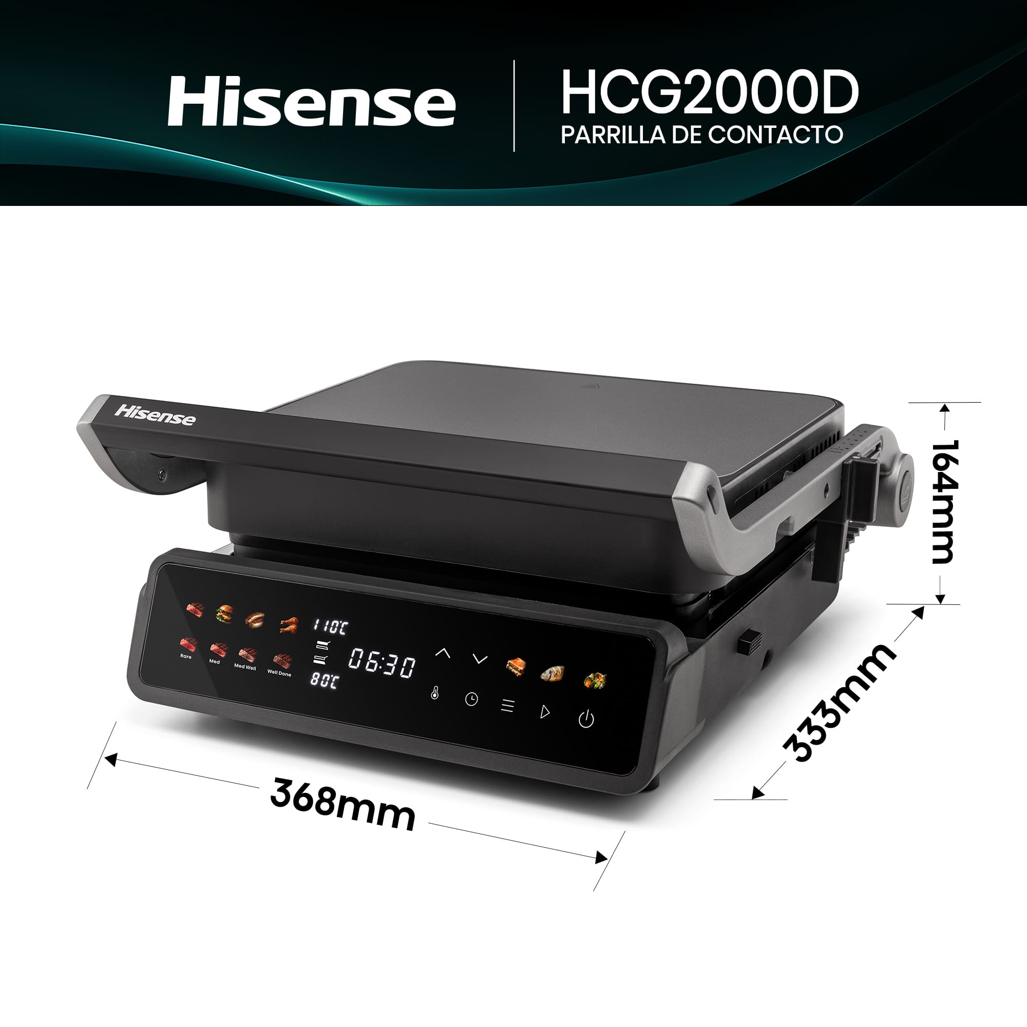 Hisense - Hisense HCG2000D Contact Grill Digital 2000 W