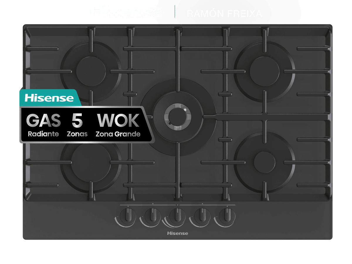 GG773B - Placa Gas, 5 Zonas, Potencia 1000W, Color Cristal Negro