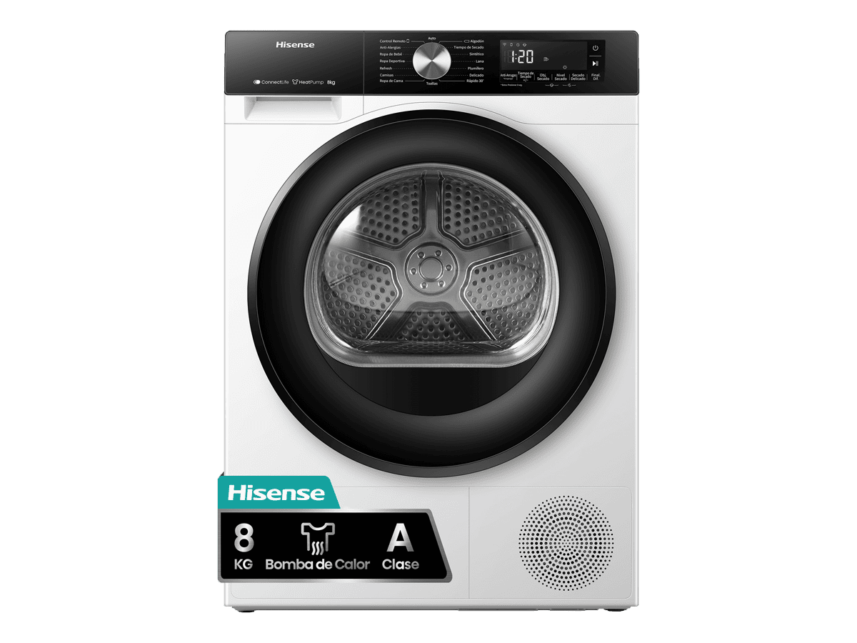 Hisense - DH3S802BW2 – Secadora De Libre Instalación, Clase D, Capacidad 8Kg, Color Blanco, , 
