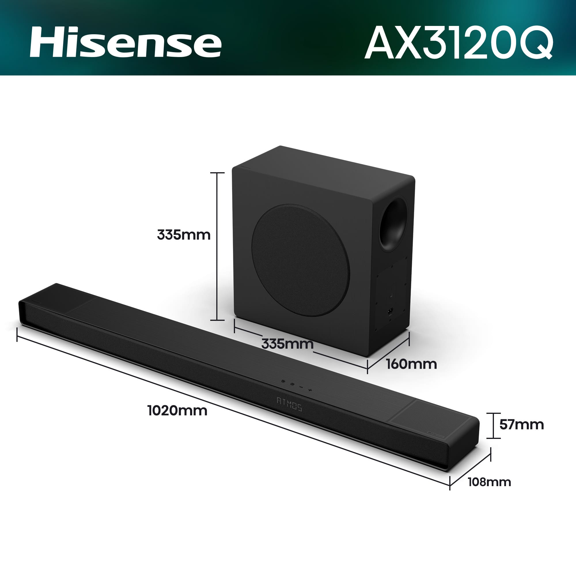 Hisense - Hisense AX3120Q Barra de sonido 3.1.2, 440W, Dolby Atmos & DTS:X