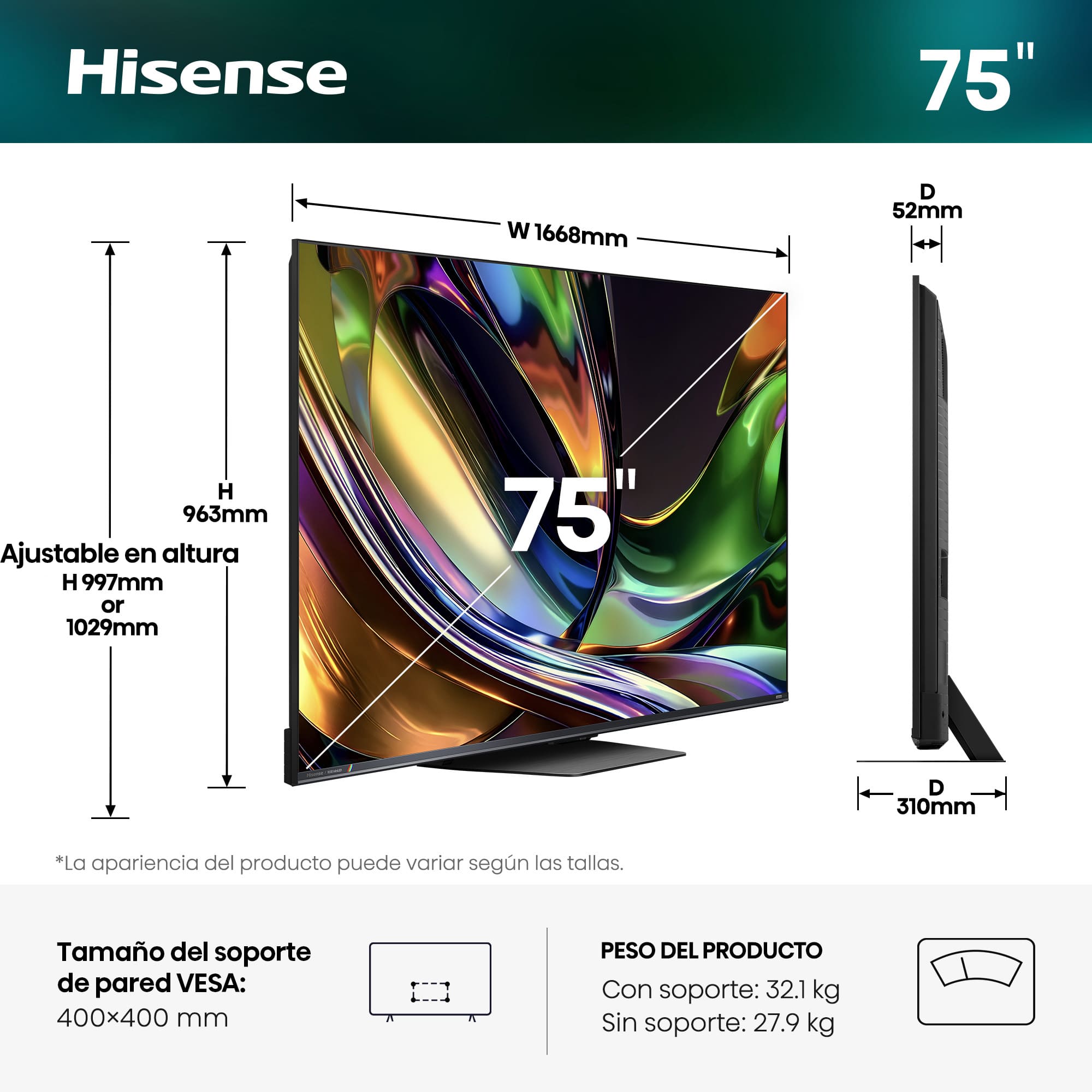 Hisense - Serie UR8 RGB MiniLED Hisense TV 75UR8S