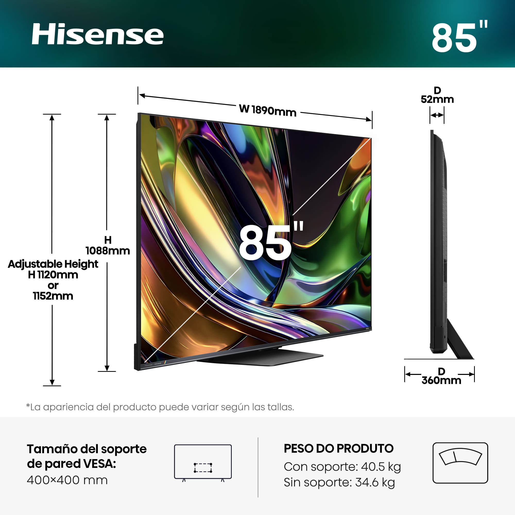 Hisense - Serie UR8 RGB MiniLED Hisense TV 85UR8S