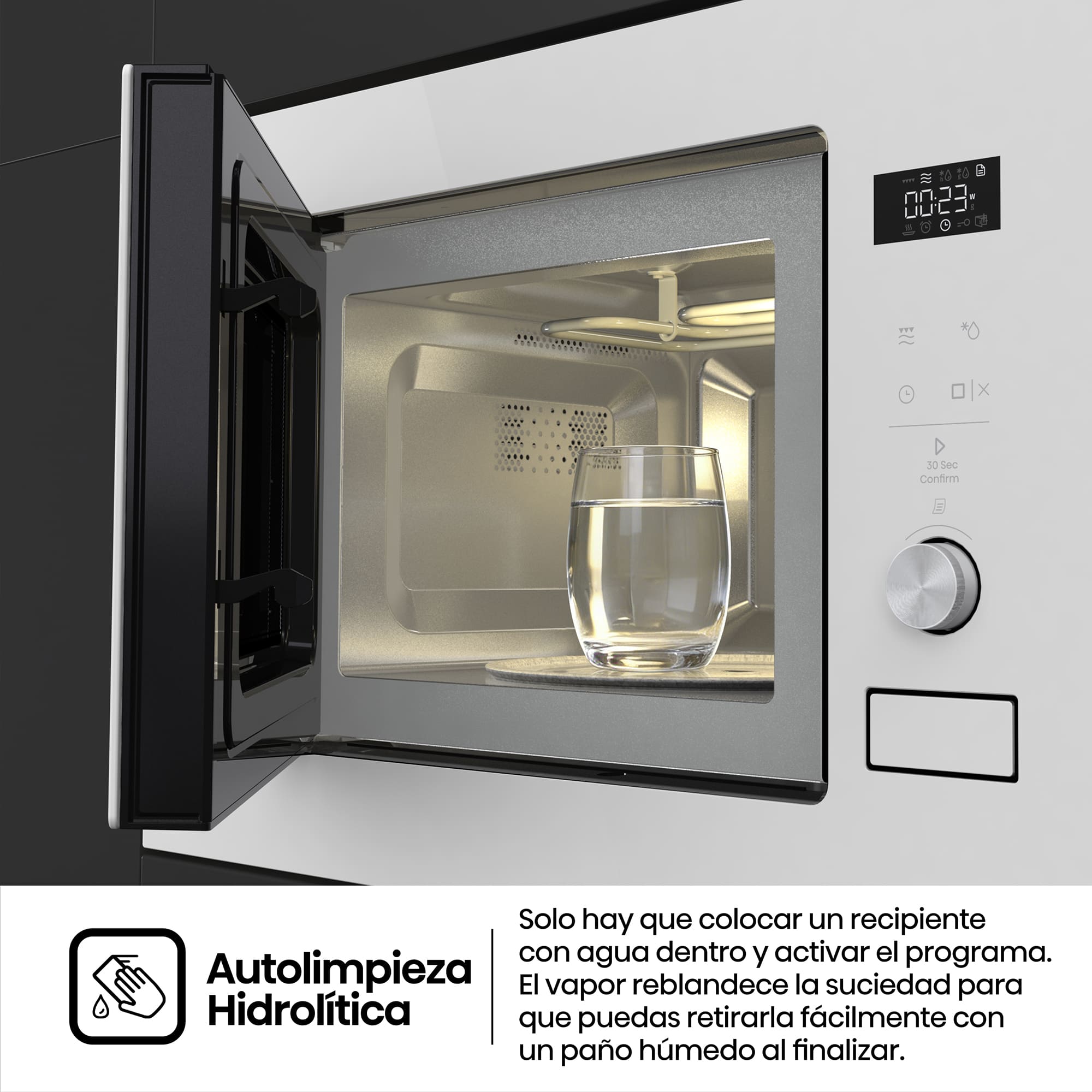 Hisense - BIM320G52WG – Microondas De Integración, Capacidad 20L, Color Cristal Blanco