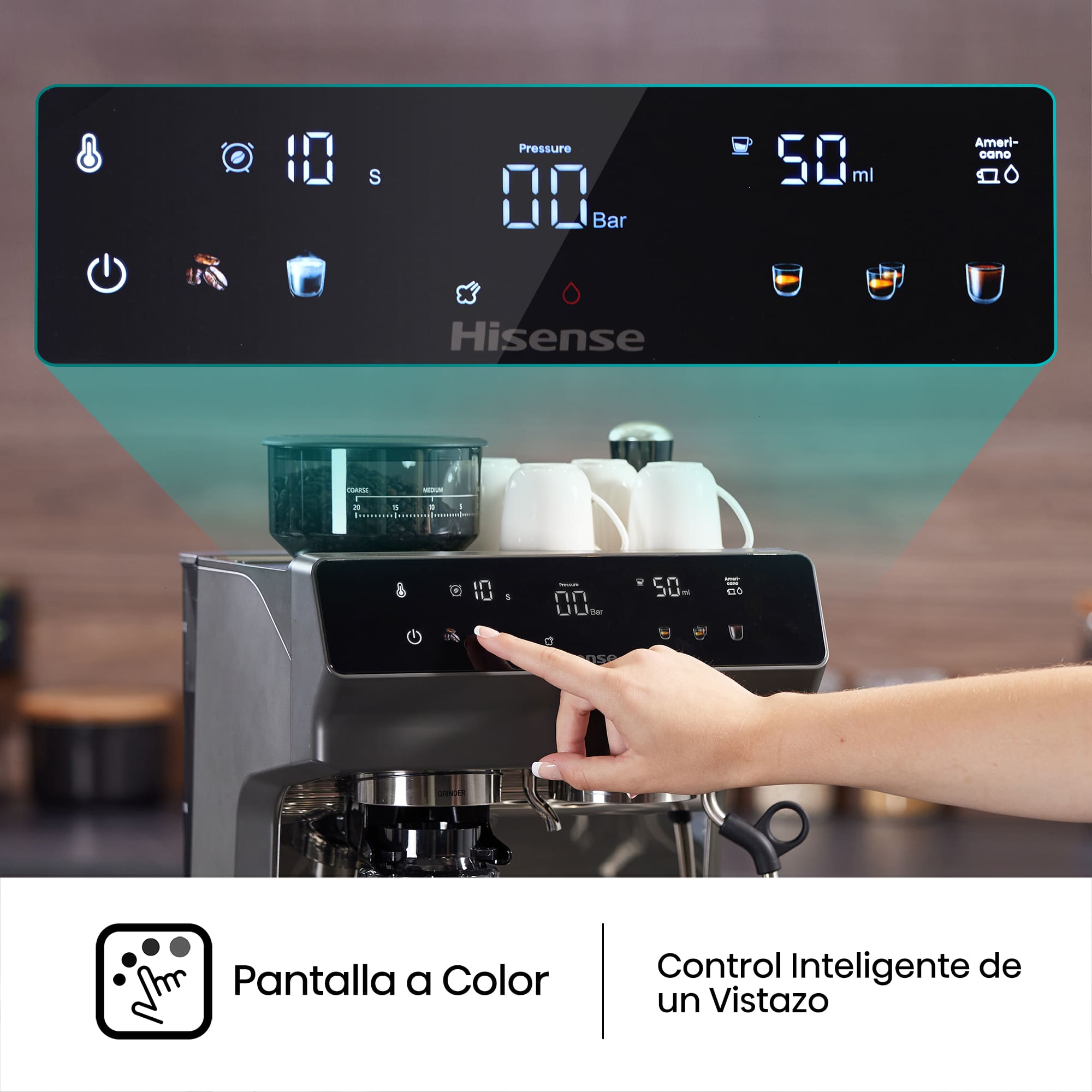 Hisense - Hisense HSACM20LP Cafetera Espresso Automática 20 Bar con Molinillo y PID