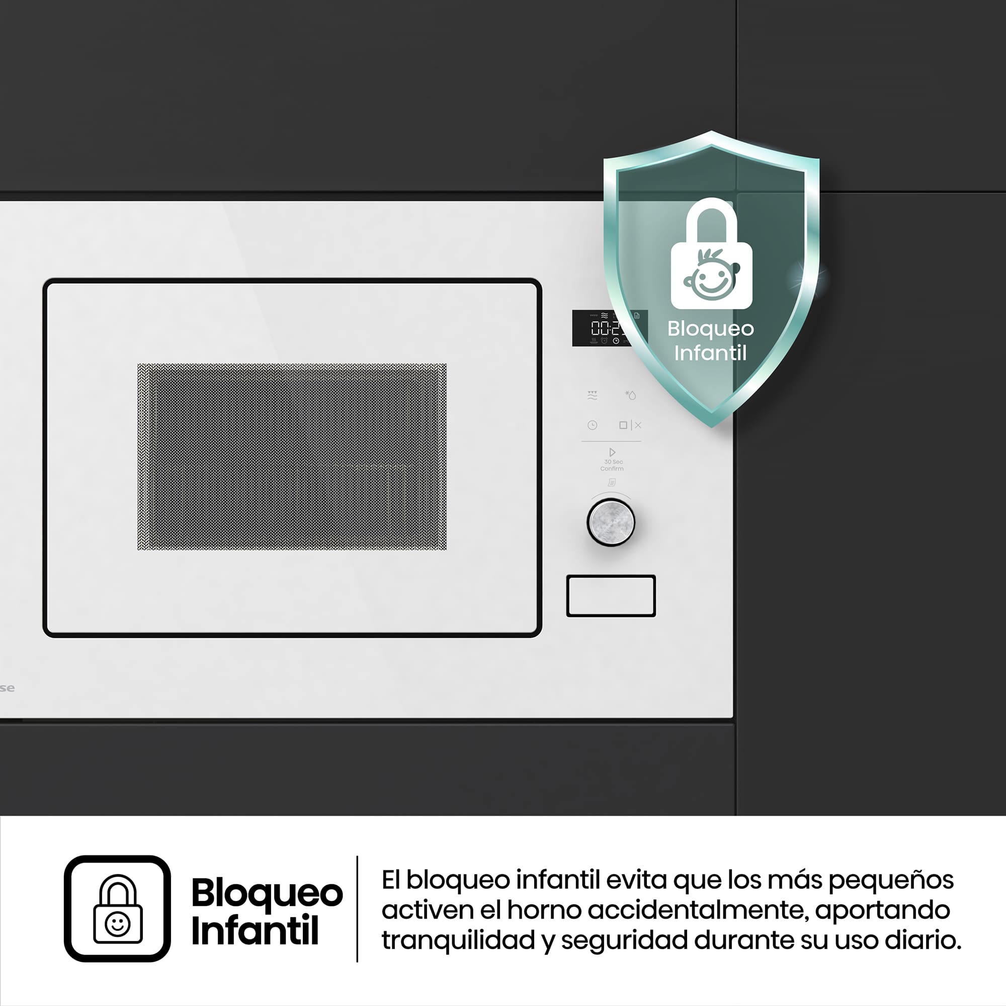 Hisense - BIM320G52WG – Microondas De Integración, Capacidad 20L, Color Cristal Blanco