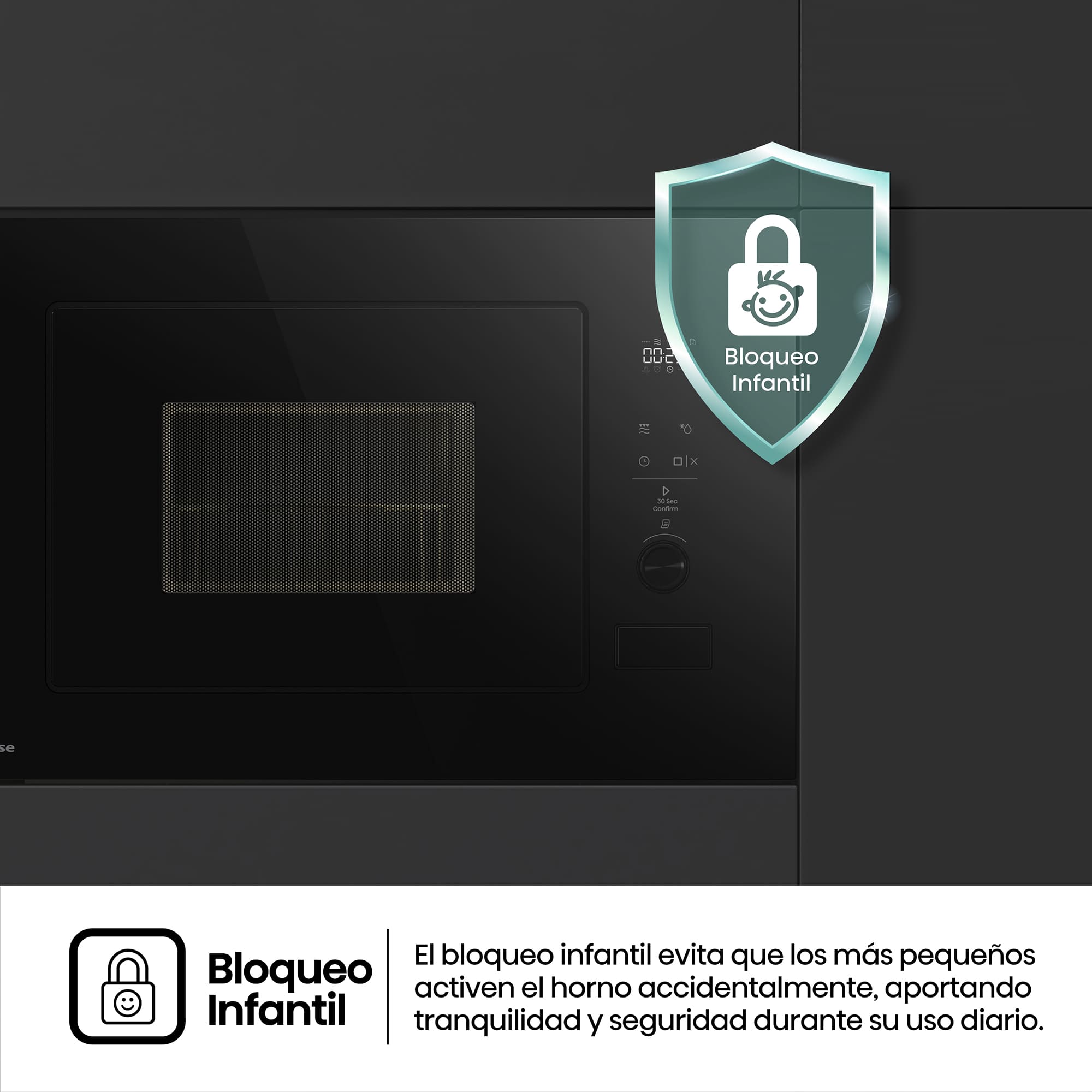 Hisense - BIM320G52BG – Microondas De Integración, Capacidad 20L, Color Cristal Negro