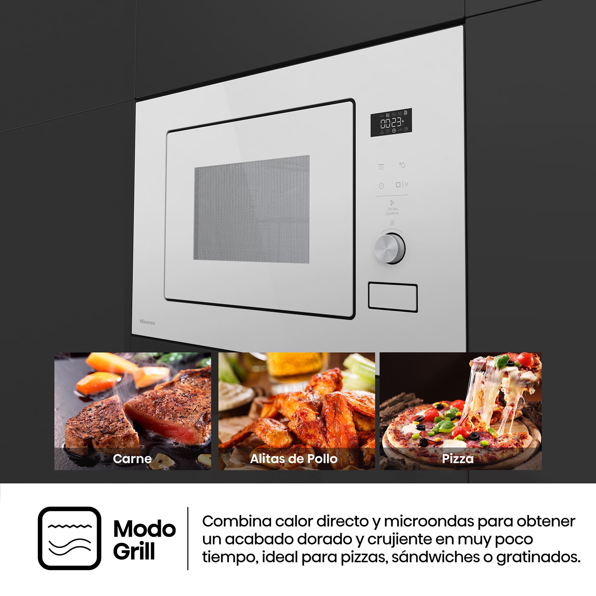 Hisense - BIM320G52WG – Microondas De Integración, Capacidad 20L, Color Cristal Blanco
