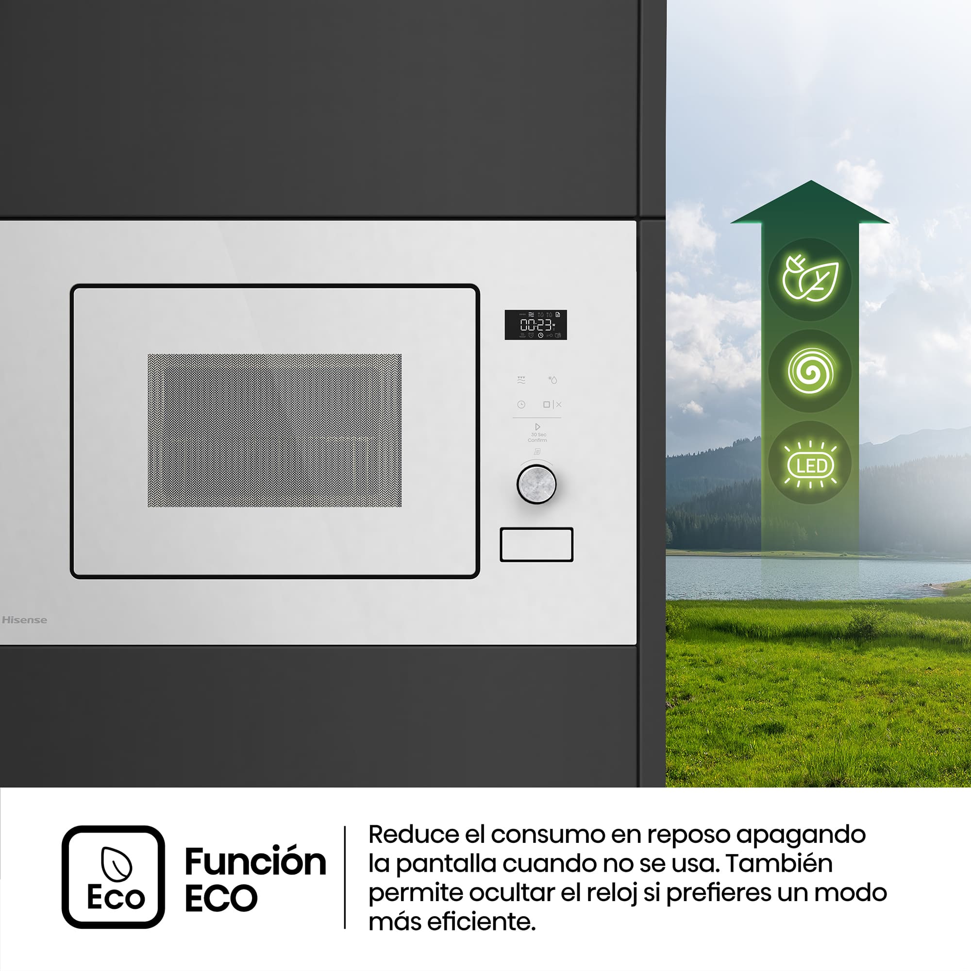 Hisense - BIM320G52WG – Microondas De Integración, Capacidad 20L, Color Cristal Blanco