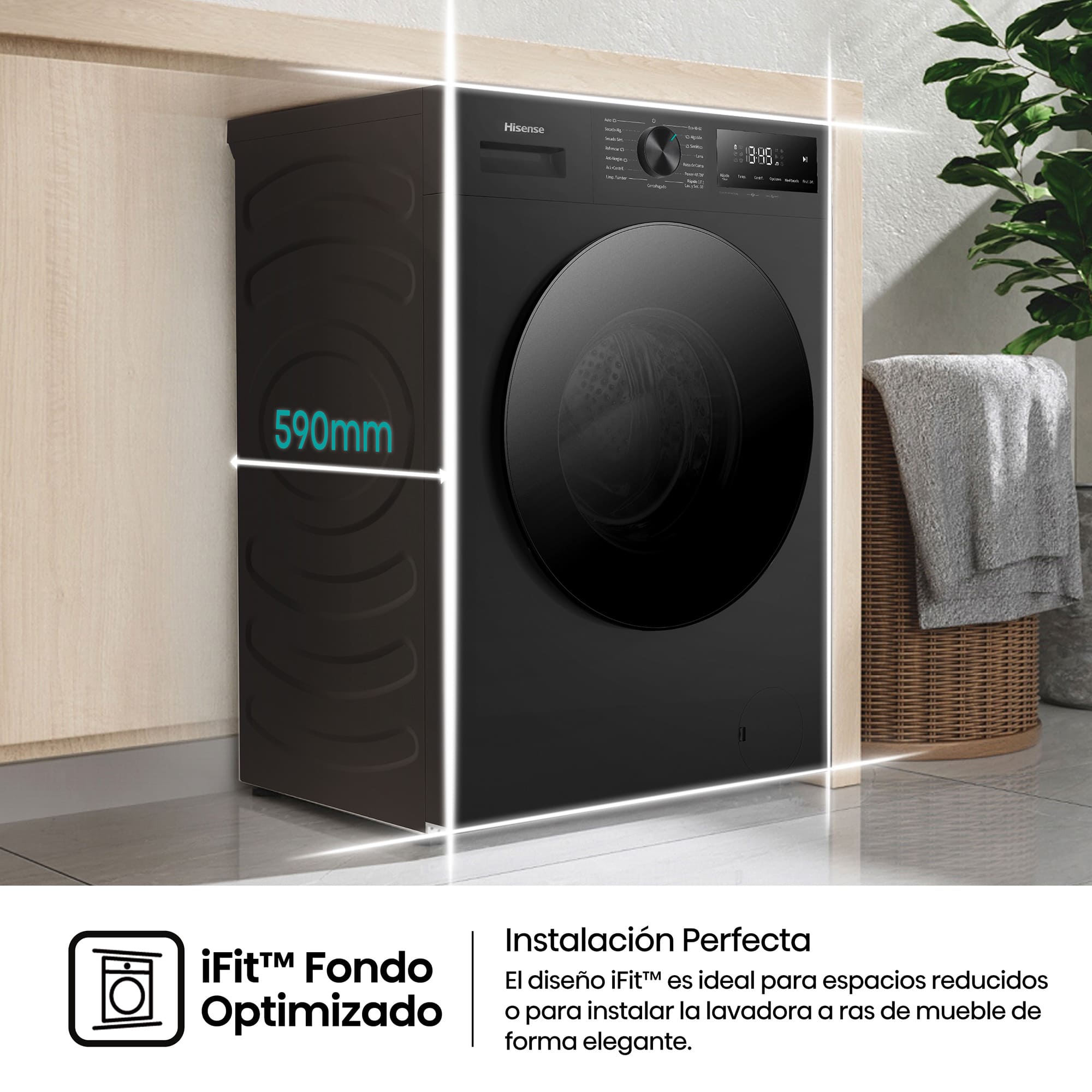Hisense - WD1I1142BBL2 – Lavasecadora De Libre Instalación, Clase D, Capacidad 11 kg/7 kg, 1400 rpm, Color Negro