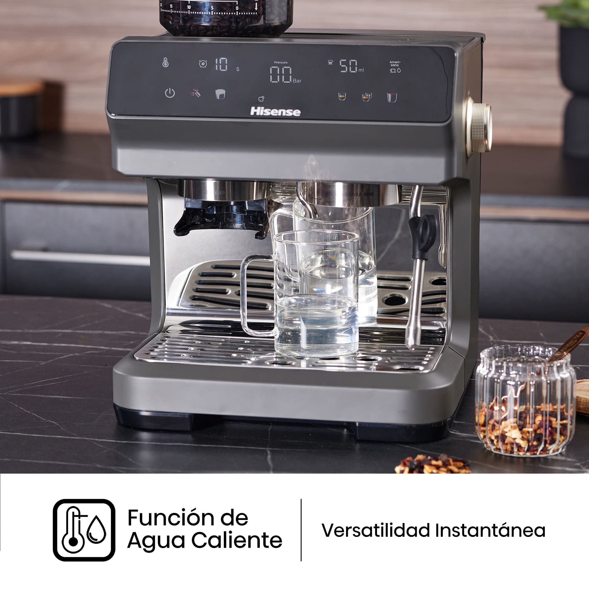 Hisense - Hisense HSACM20LP Cafetera Espresso Automática 20 Bar con Molinillo y PID