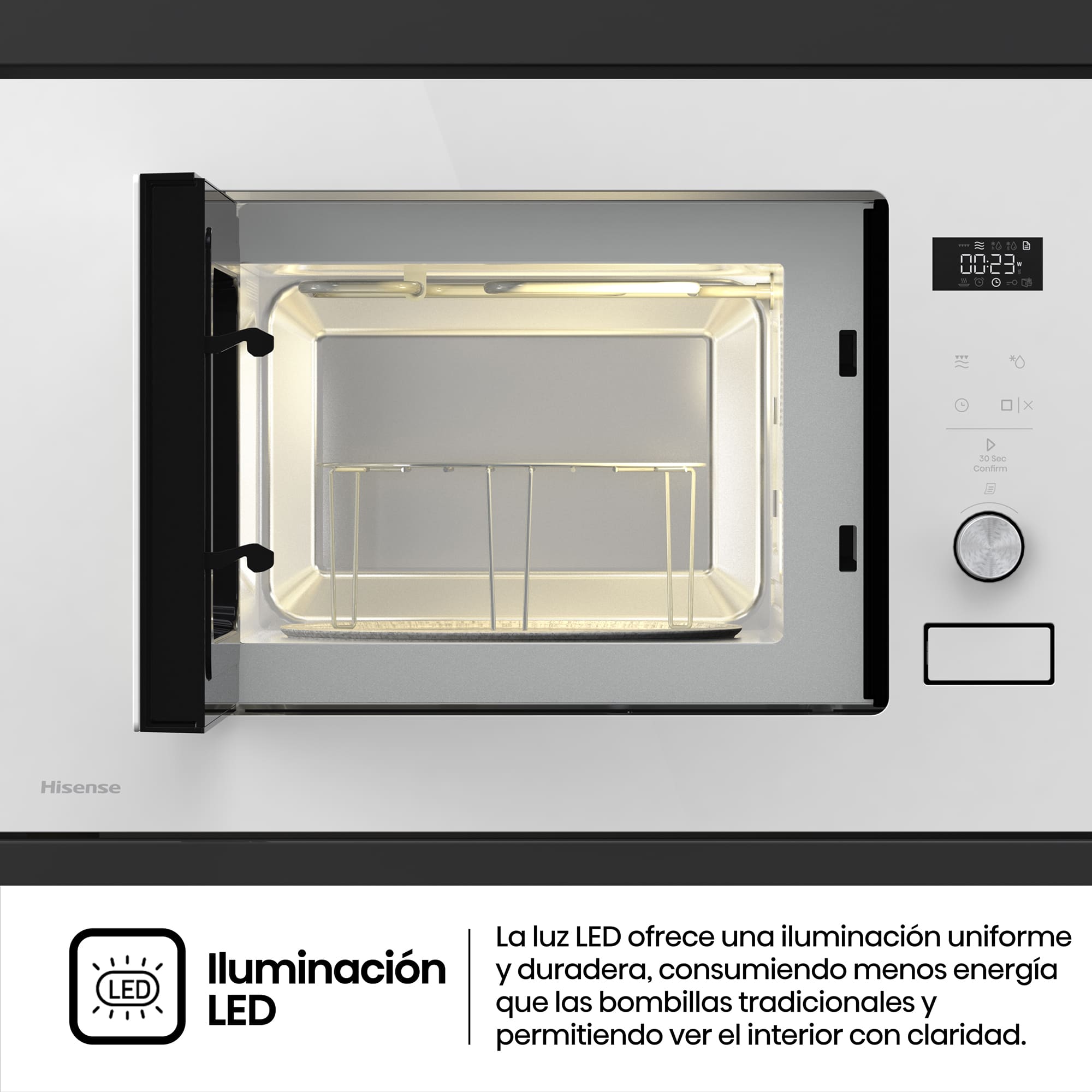 Hisense - BIM320G52WG – Microondas De Integración, Capacidad 20L, Color Cristal Blanco