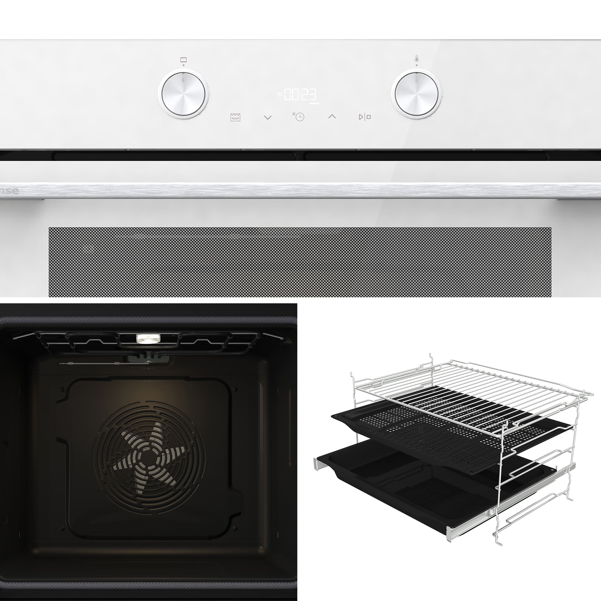 Hisense - BI64223EPWG – Horno Pirolítico, Clase A++, Capacidad 78L, Color Cristal Blanco