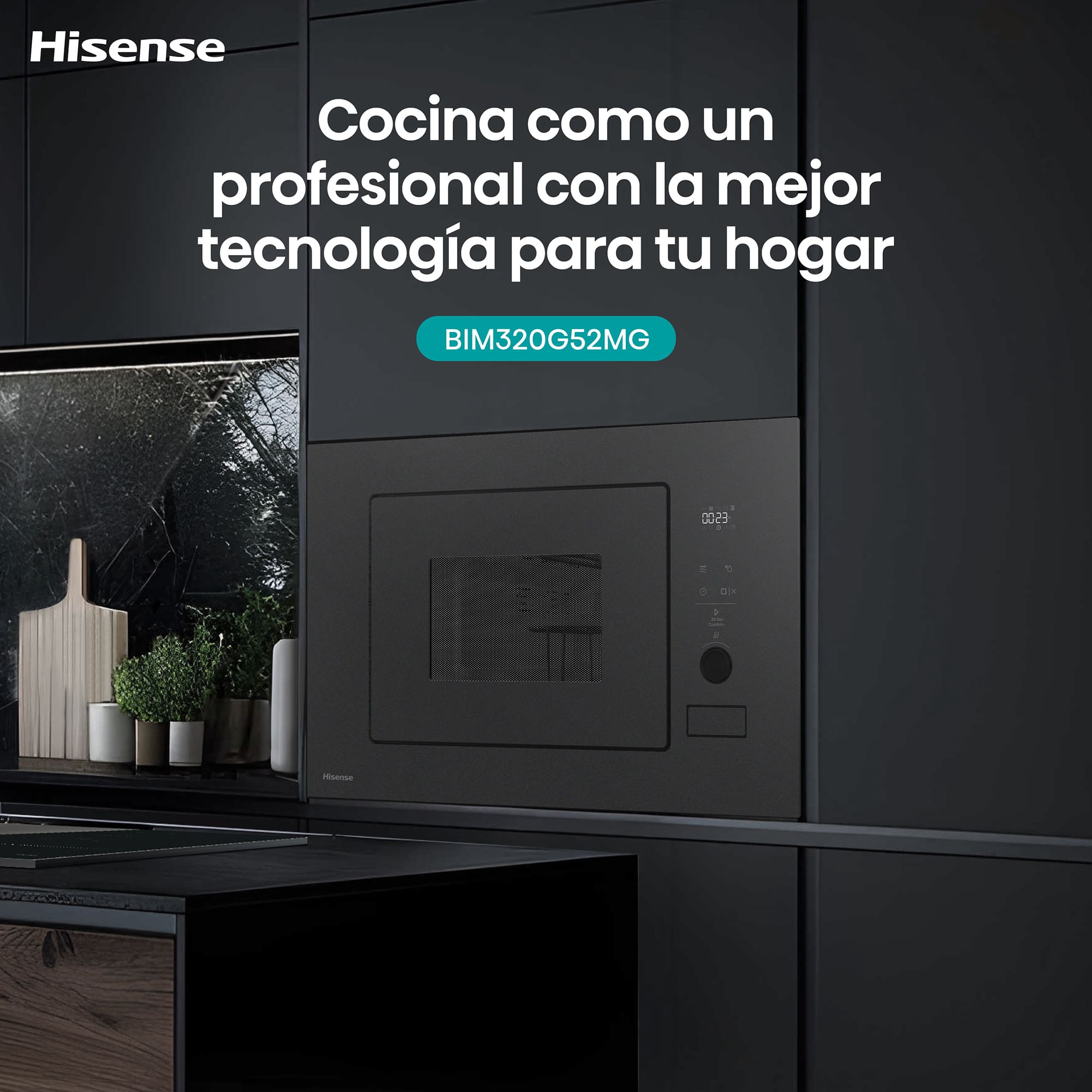 Hisense - BIM320G52MG – Microondas De Integración, Capacidad 20L, Color Negro Mate