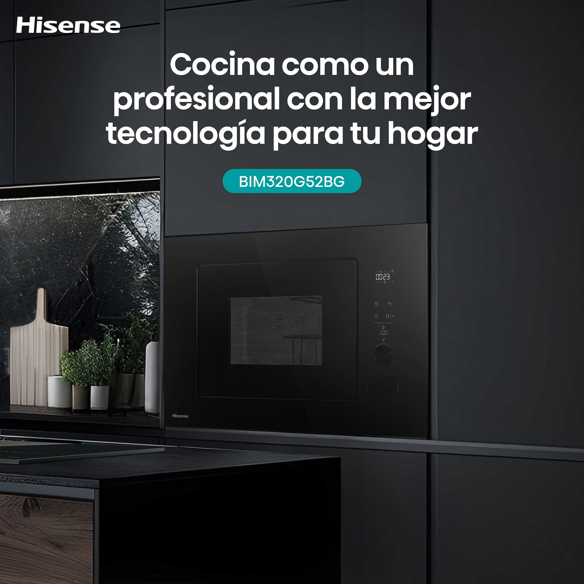 Hisense - BIM320G52BG – Microondas De Integración, Capacidad 20L, Color Cristal Negro
