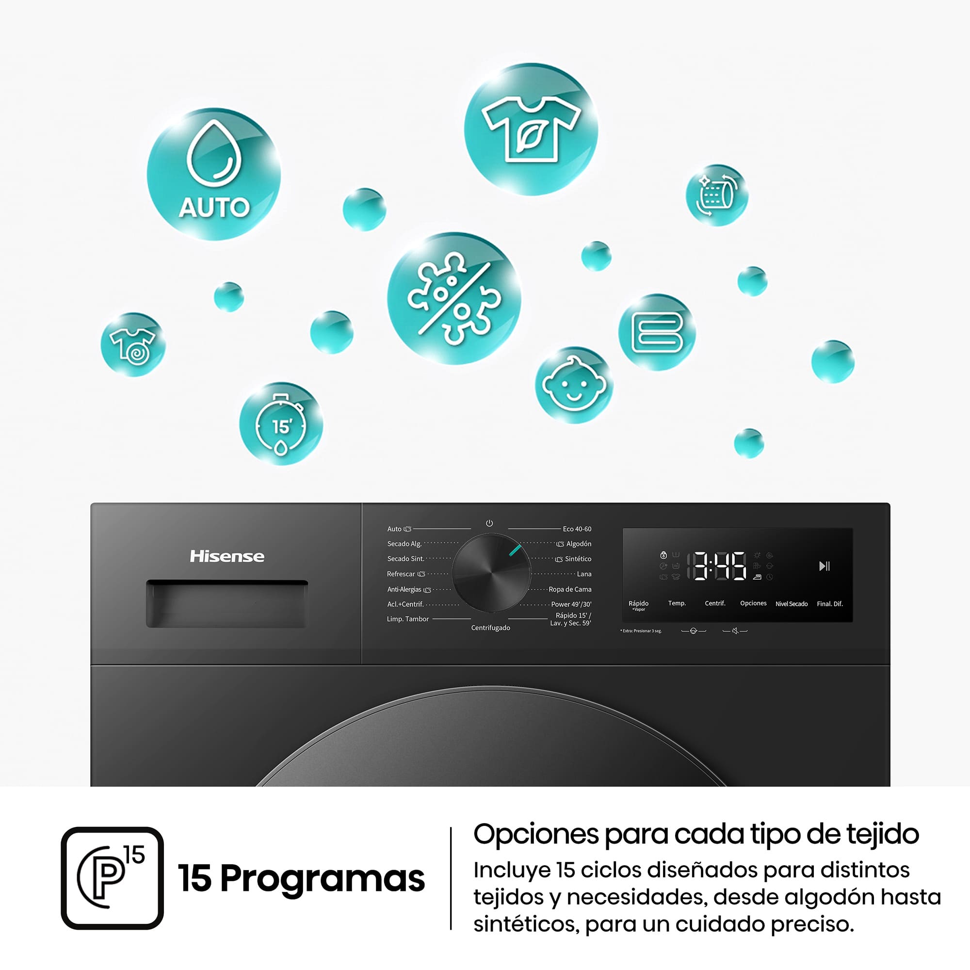 Hisense - WD1I1142BBL2 – Lavasecadora De Libre Instalación, Clase D, Capacidad 11 kg/7 kg, 1400 rpm, Color Negro
