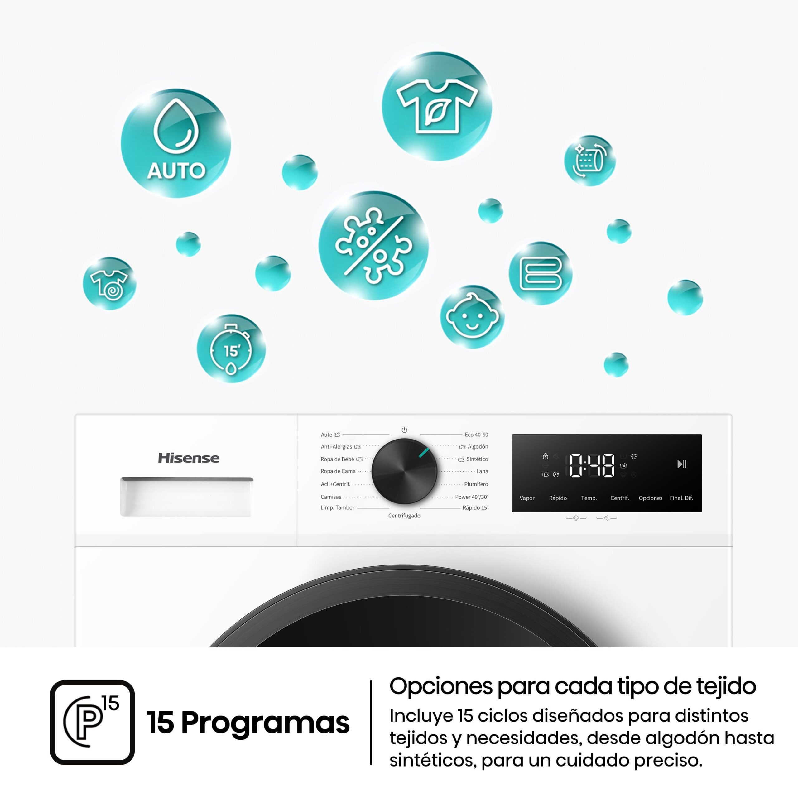 Hisense - WF1I1342BWM – Lavadora De Libre Instalación, Clase A, 13 Kg, 1400 rpm, Blanco