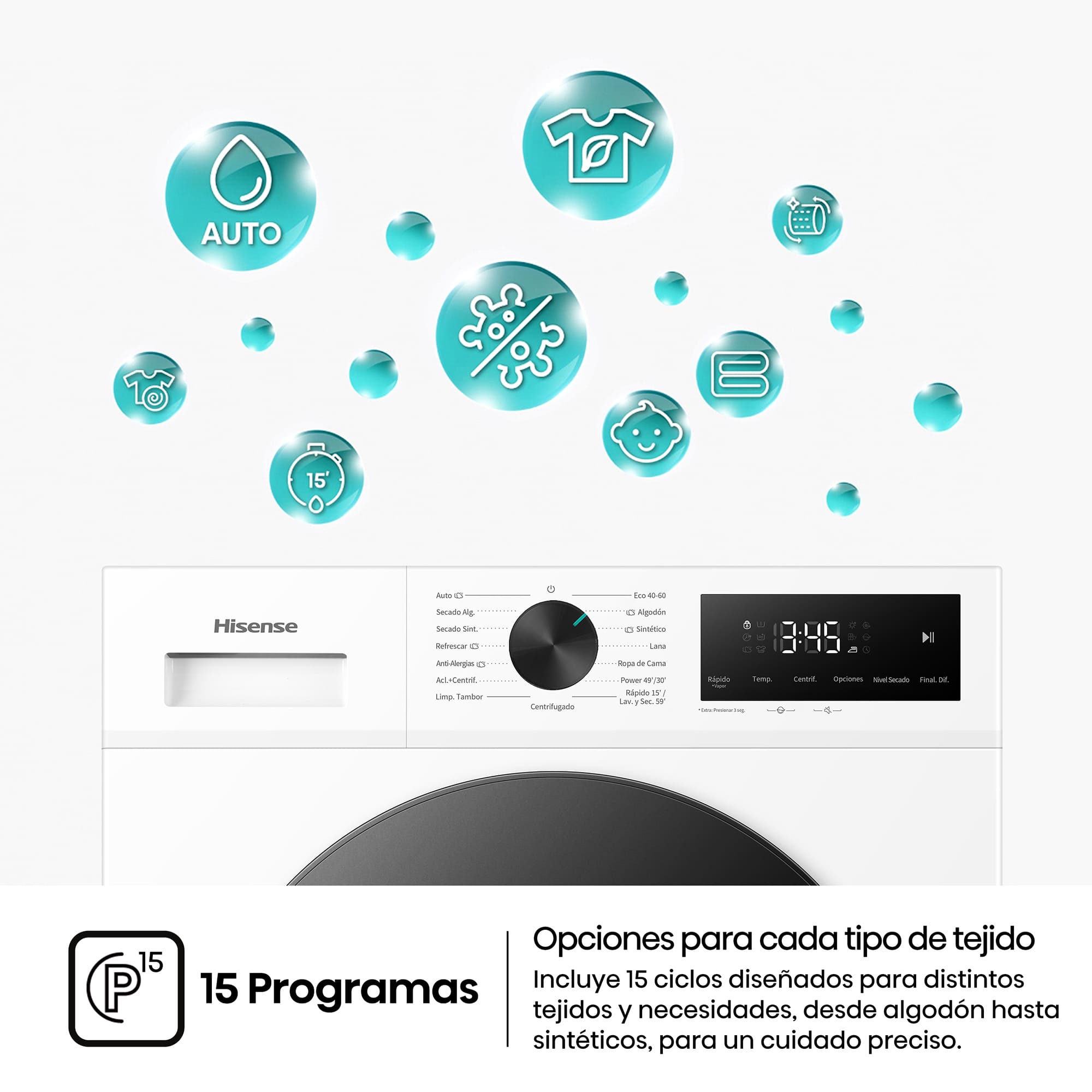 Hisense - WD1I1142BWL2 – Lavasecadora De Libre Instalación, Clase D, Capacidad 11 kg/7 kg, 1400 rpm, Color Blanco