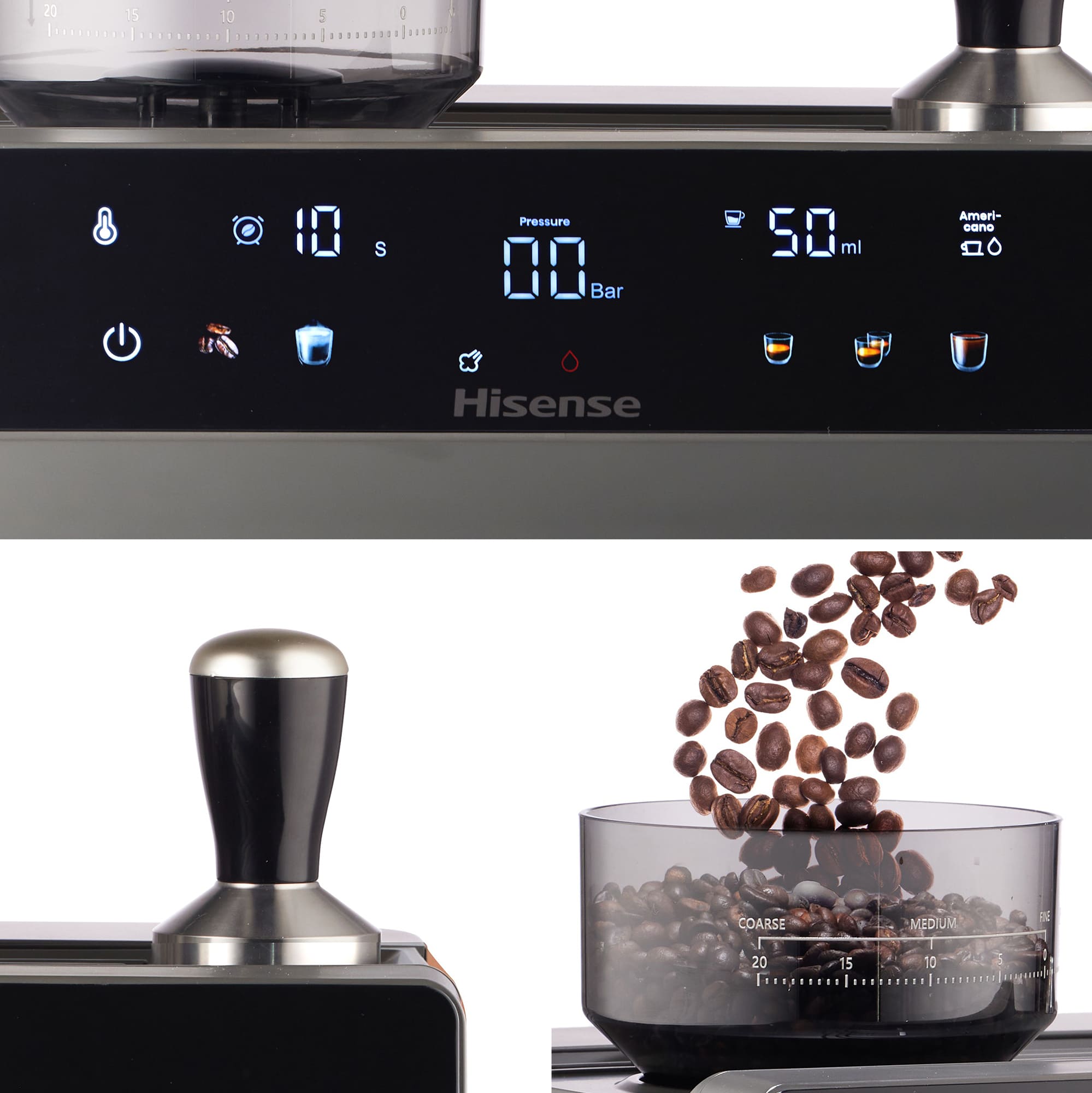Hisense - Hisense HSACM20LP Cafetera Espresso Automática 20 Bar con Molinillo y PID