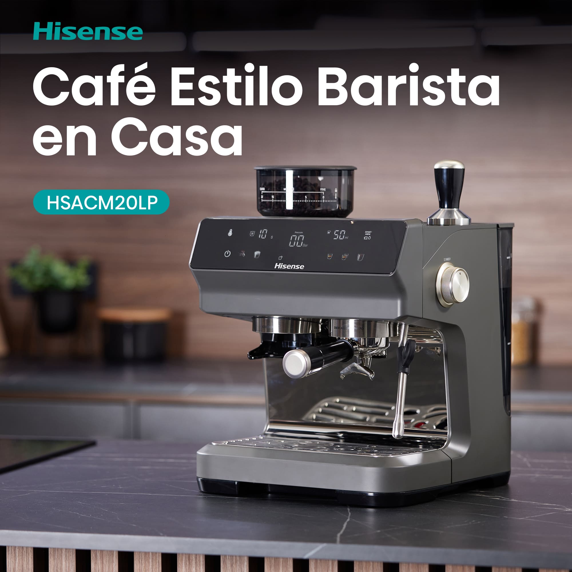 Hisense - Hisense HSACM20LP Cafetera Espresso Automática 20 Bar con Molinillo y PID