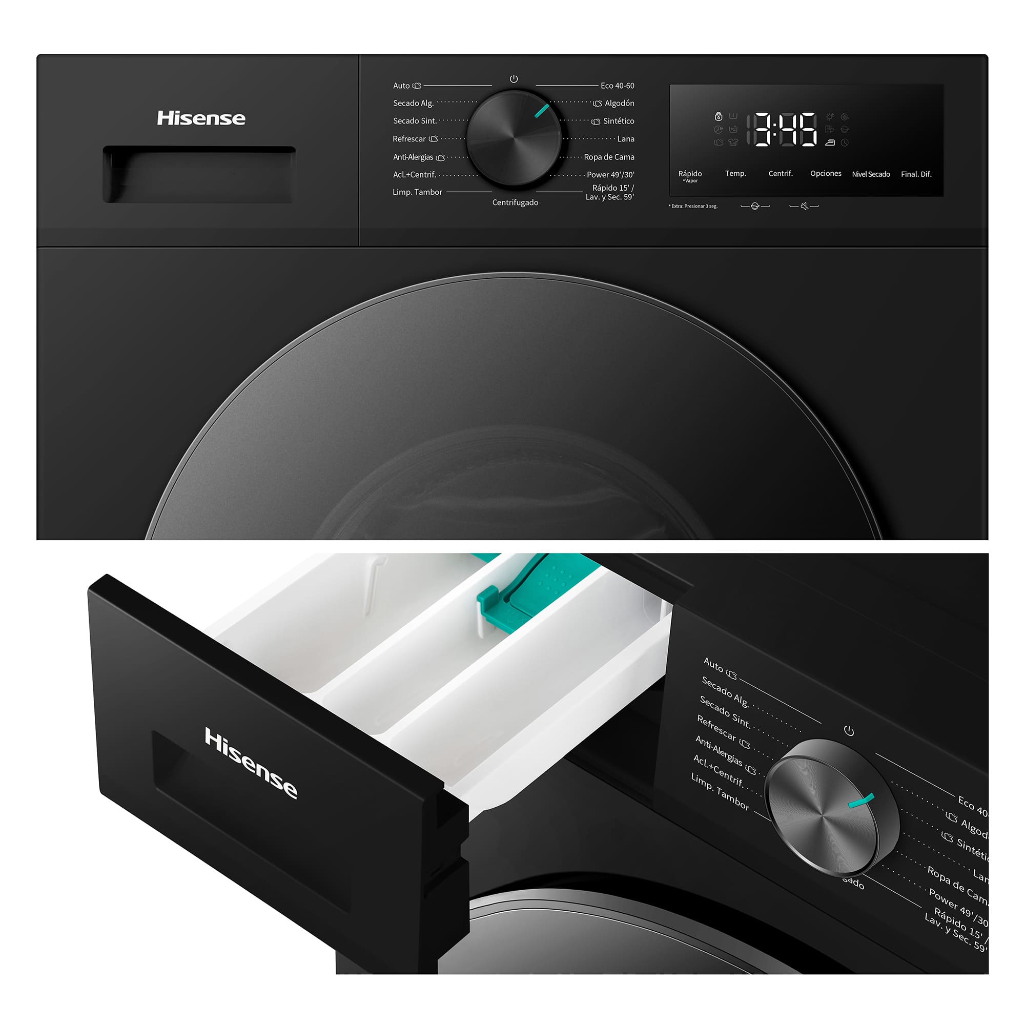 Hisense - WD1I1142BBL2 – Lavasecadora De Libre Instalación, Clase D, Capacidad 11 kg/7 kg, 1400 rpm, Color Negro