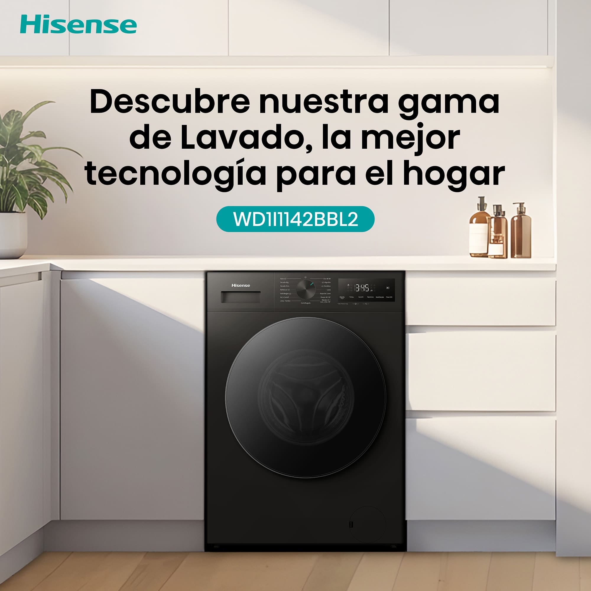 Hisense - WD1I1142BBL2 – Lavasecadora De Libre Instalación, Clase D, Capacidad 11 kg/7 kg, 1400 rpm, Color Negro
