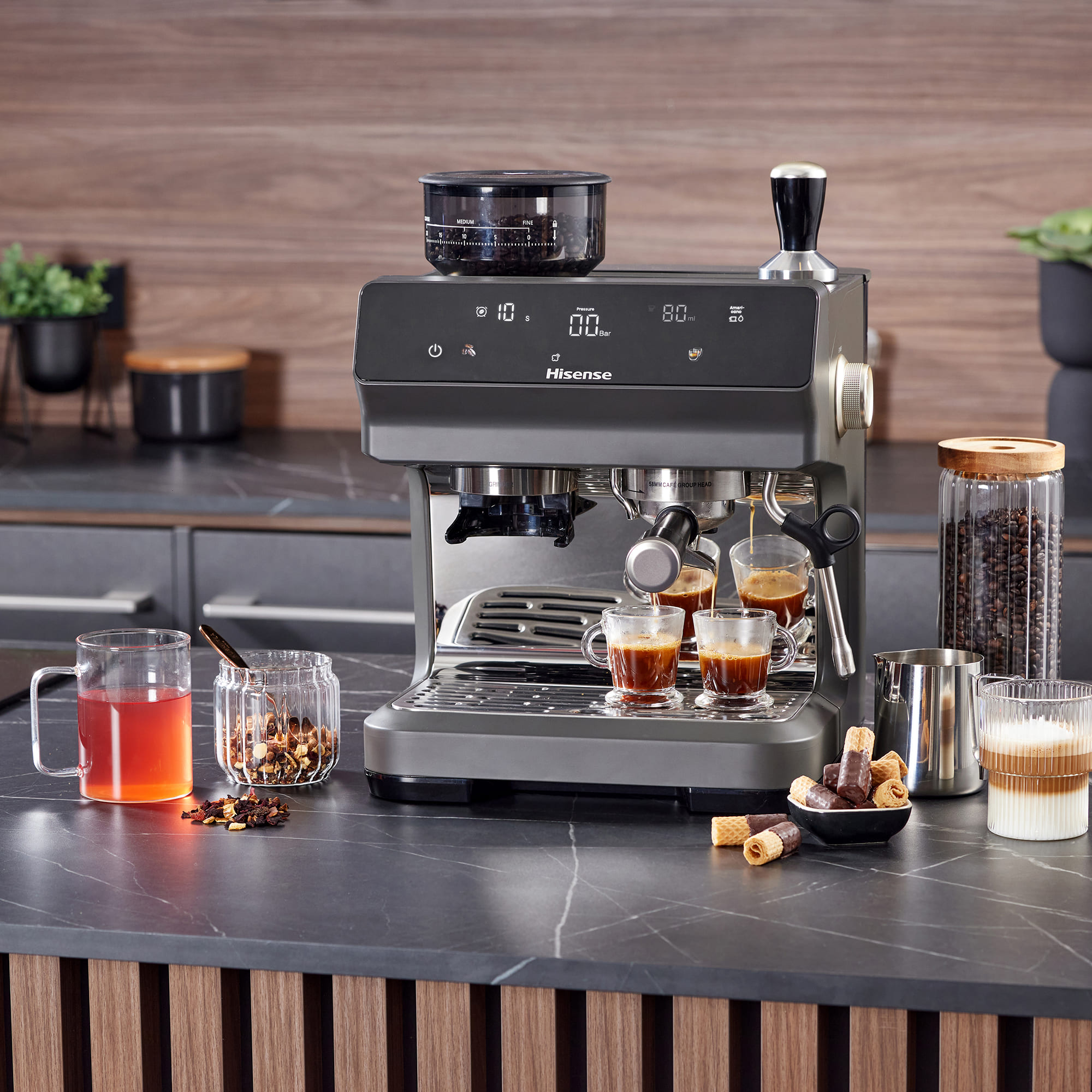 Hisense - Hisense HSACM20LP Cafetera Espresso Automática 20 Bar con Molinillo y PID