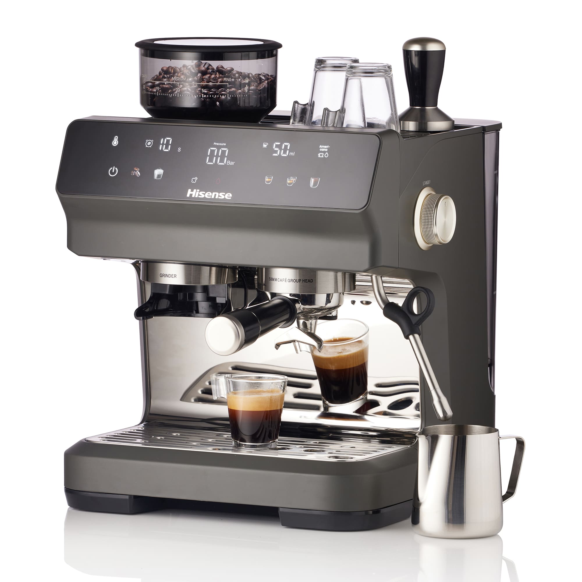 Hisense - Hisense HSACM20LP Cafetera Espresso Automática 20 Bar con Molinillo y PID