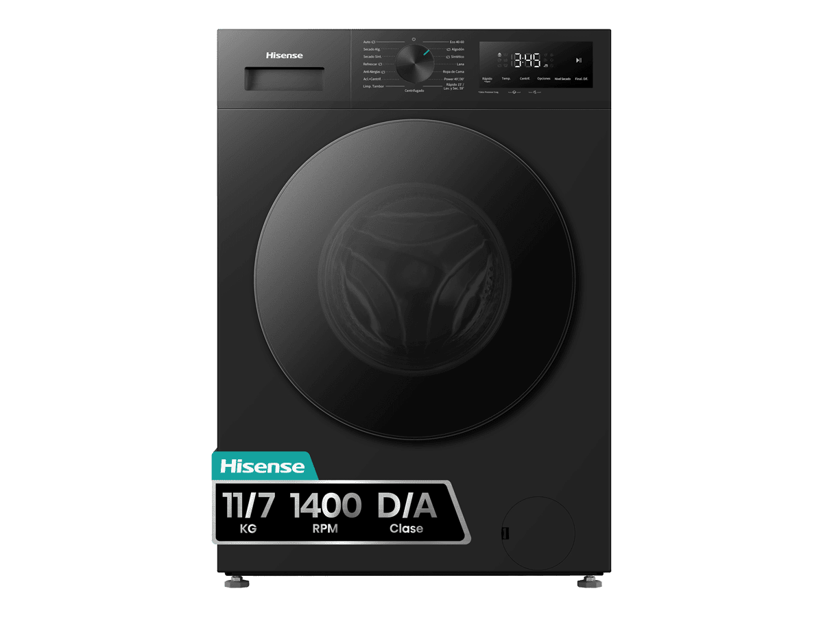 WD1I1142BBL2 - Lavasecadora De Libre Instalación, Clase D, Capacidad 11 kg/7 kg, 1400 rpm, Color Negro