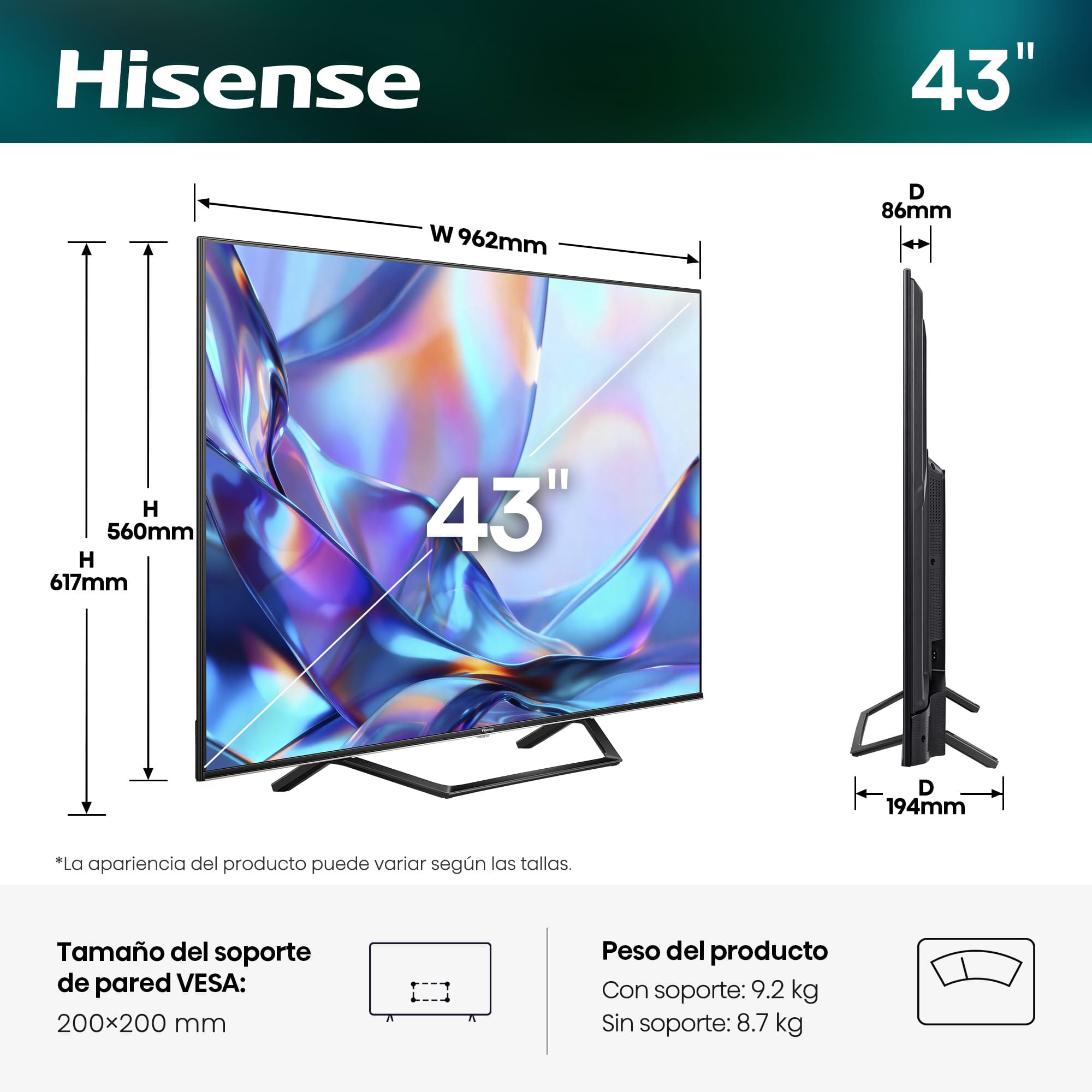 Hisense - Serie A7 QLED Hisense TV 43A7S