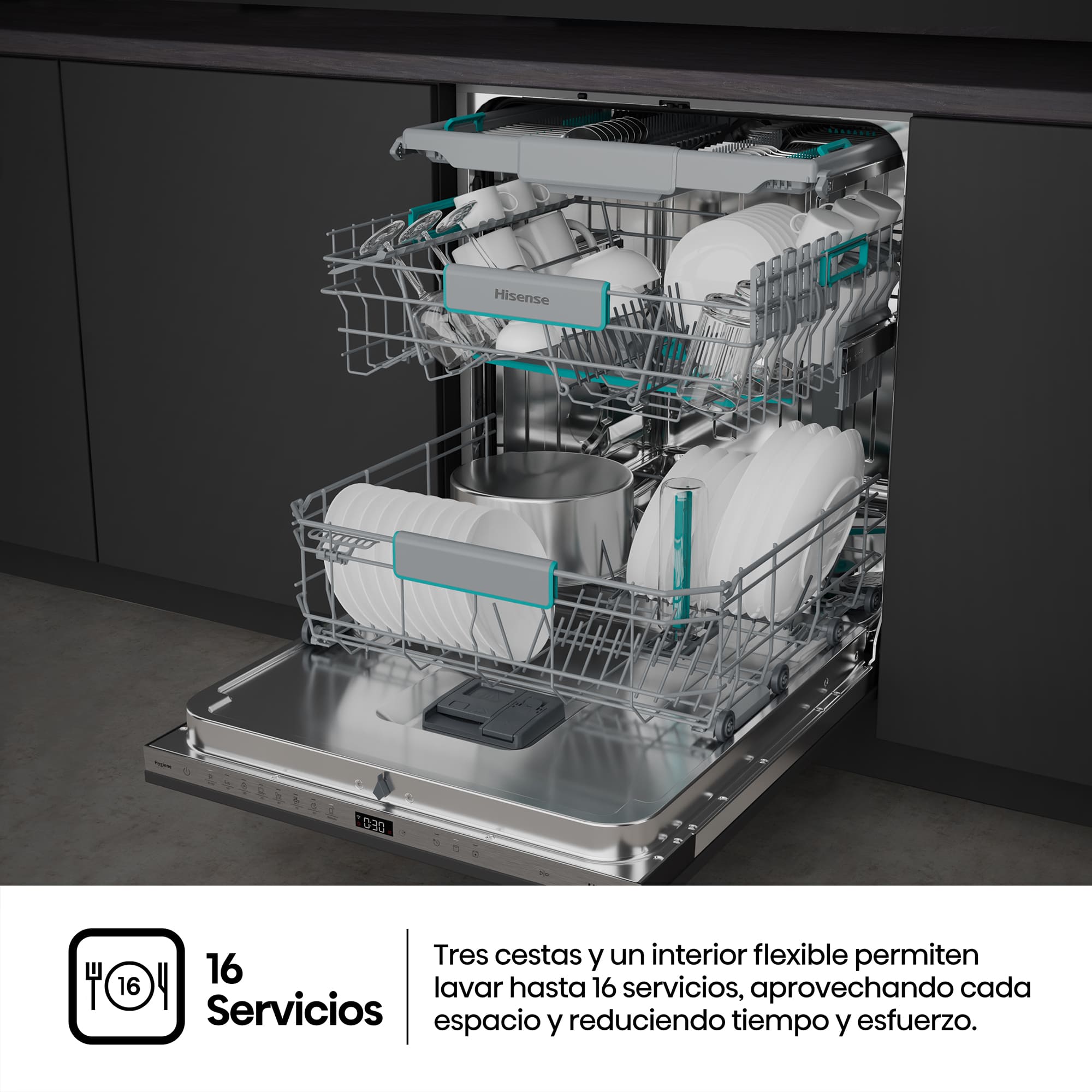 Hisense - HFI5A6360H – Lavavajillas 60Cm De Encastre, Clase A, Capacidad 16 Serv.