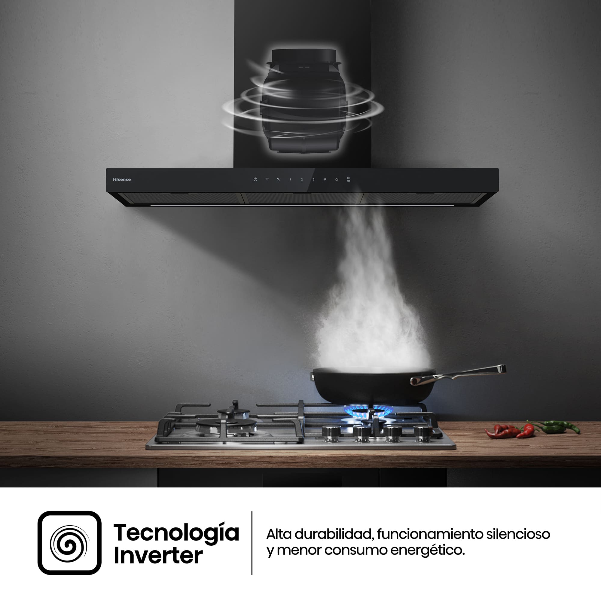 Hisense - CH9T6226B – Campana T Invertida 90Cm, Clase A+, Capacidad 446M³/H, Color Negro