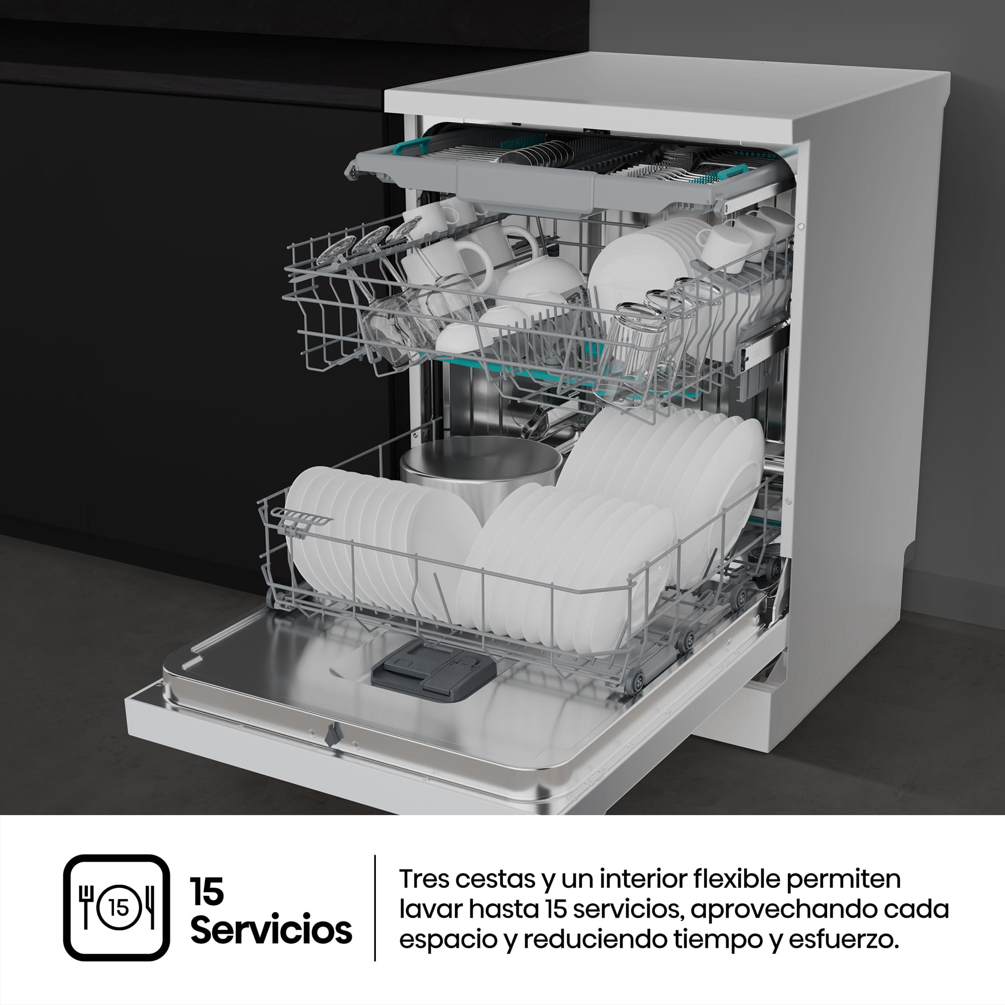Hisense - HS643B90W – Lavavajillas 60Cm De Libre Instalación, Clase B, Capacidad 15 Serv., Color Blanco