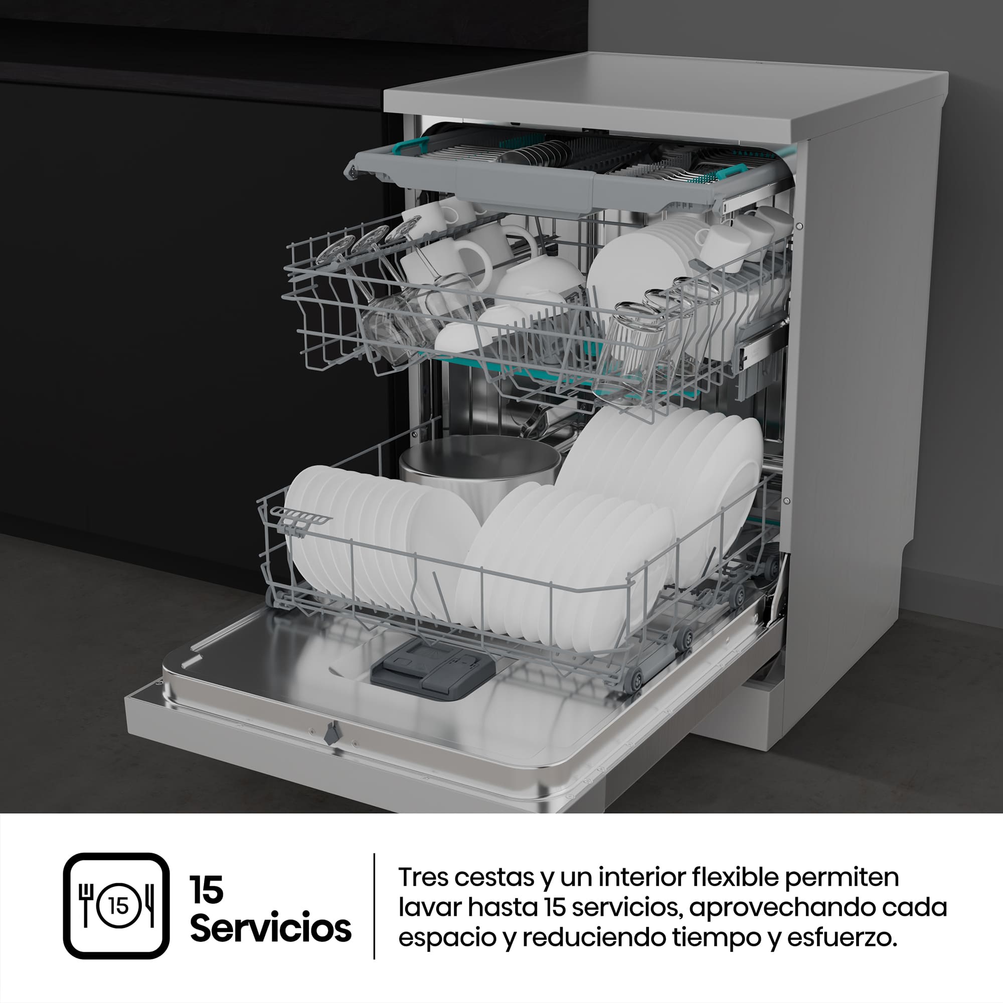 Hisense - HS643B90X – Lavavajillas 60Cm De Libre Instalación, Clase B, Capacidad 15 Serv., Color Inox