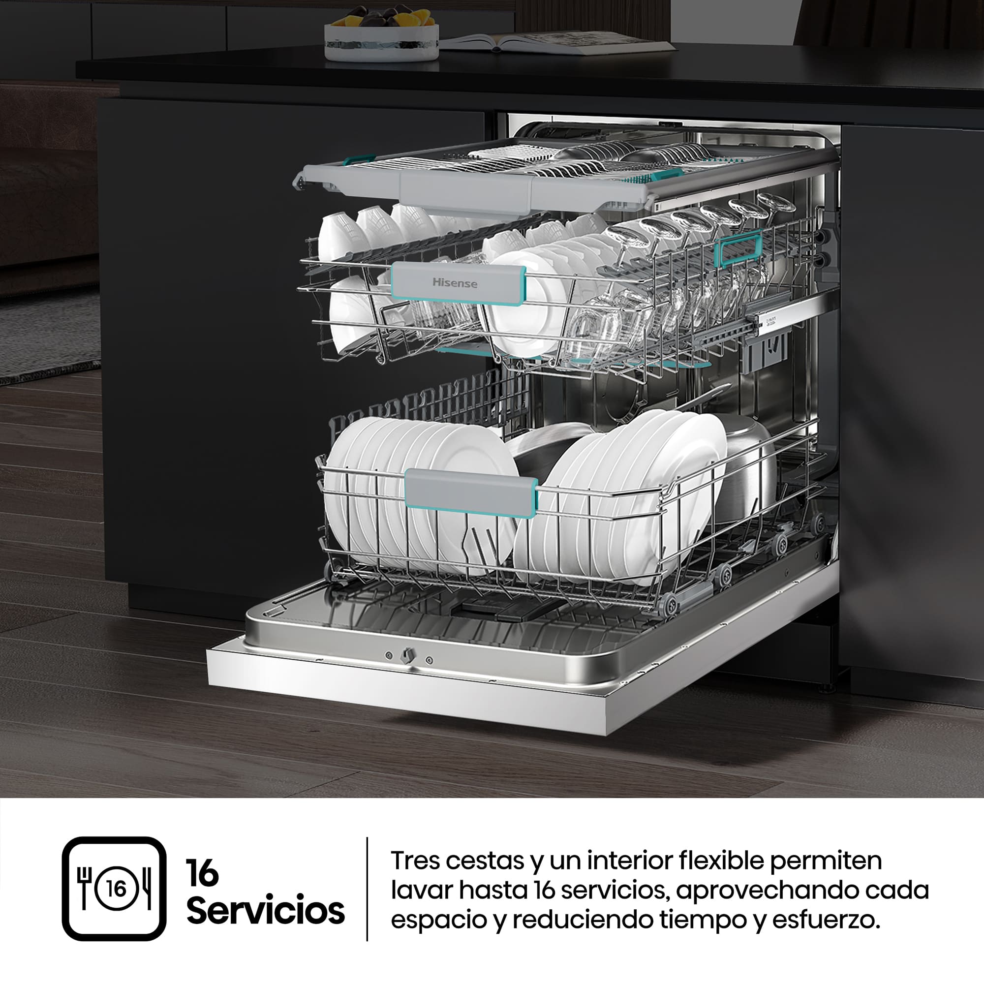 Hisense - HS663A90WUK – Lavavajillas 60Cm De Libre Instalación, Clase A, Capacidad 16 Serv., Color Blanco