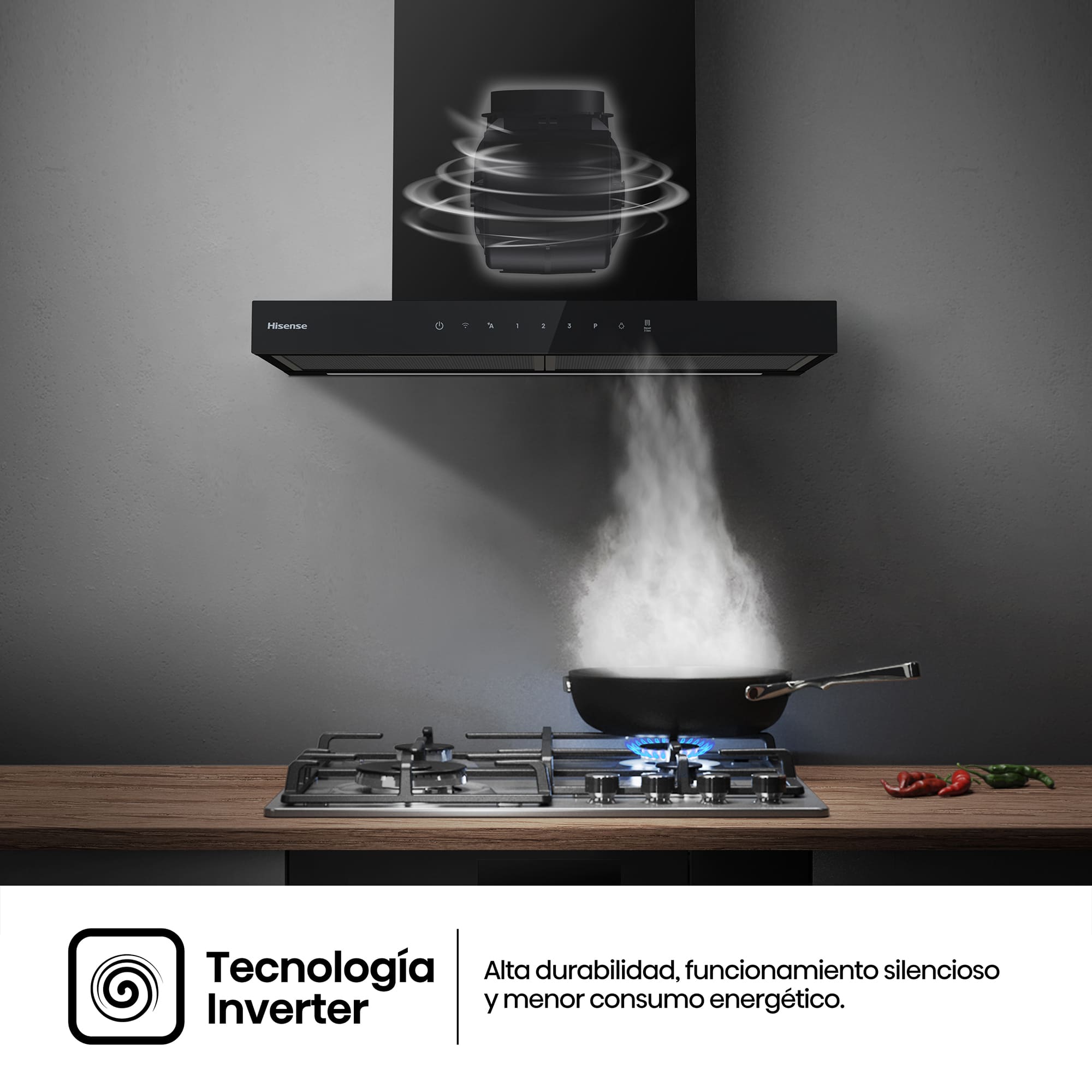 Hisense - CH6T6226B – Campana T Invertida 60Cm, Clase A+, Capacidad 446M³/H, Color Negro
