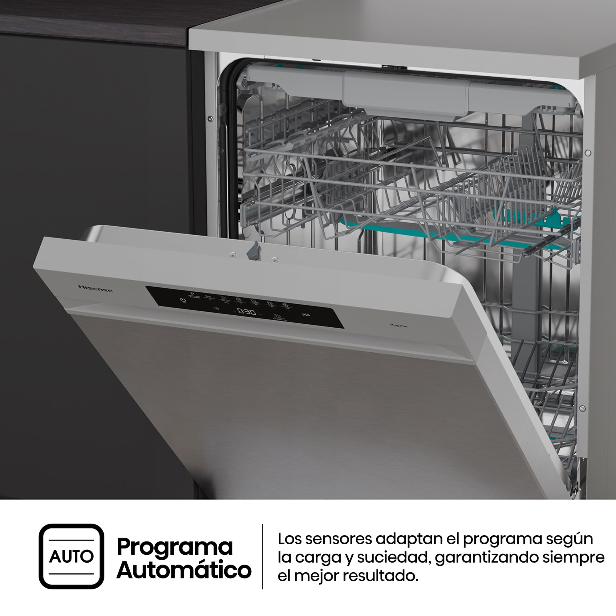 Hisense - HS643B90X – Lavavajillas 60Cm De Libre Instalación, Clase B, Capacidad 15 Serv., Color Inox