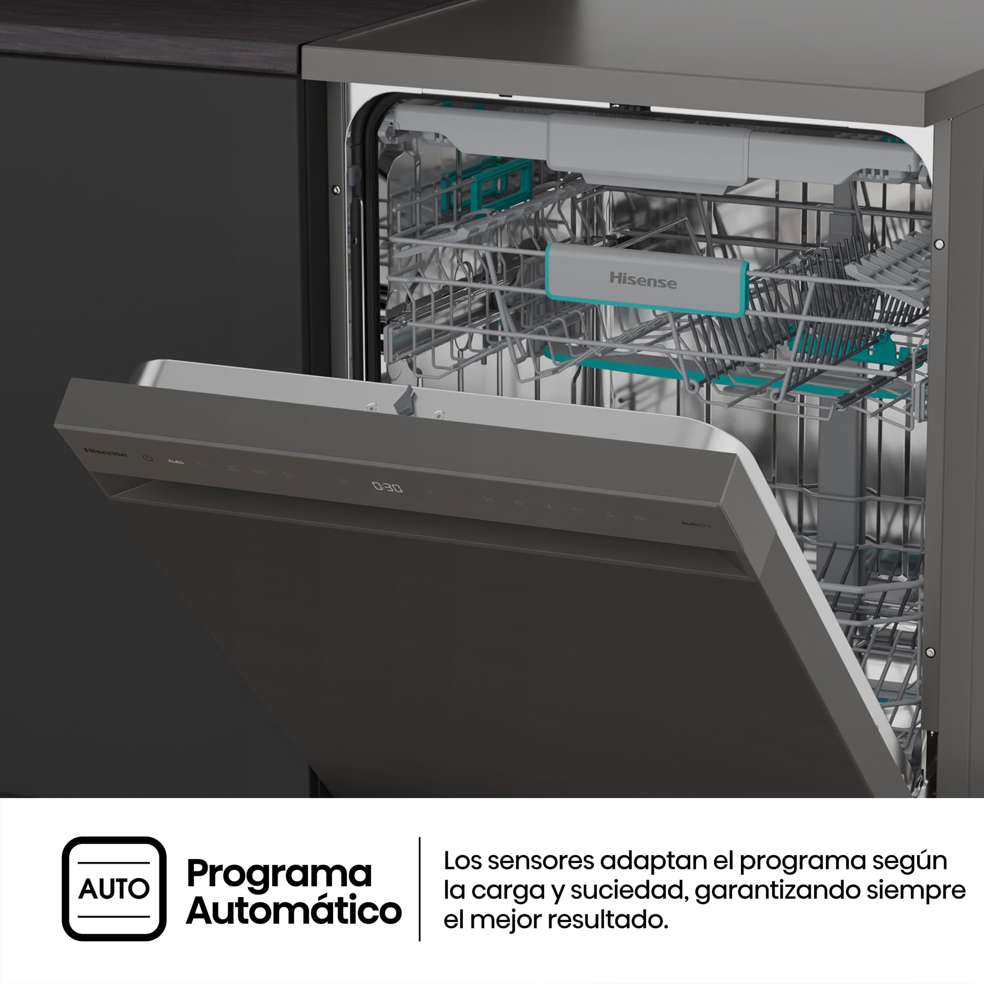 Hisense - HS663A90XUK – Lavavajillas 60Cm De Libre Instalación, Clase A, Capacidad 16 Serv., Color Inox