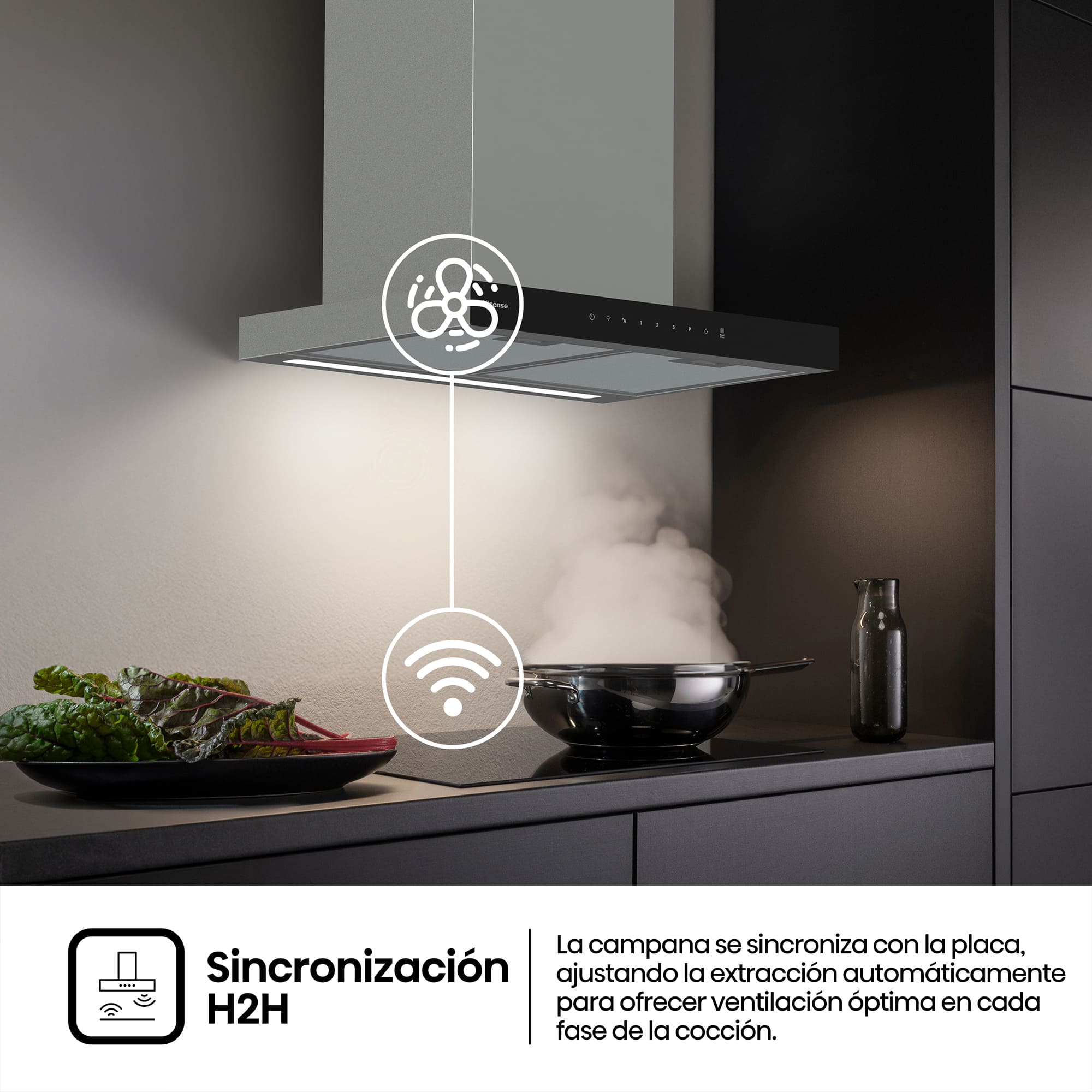 Hisense - CH6T6226XGB – Campana T Invertida 60Cm, Clase A+, Capacidad 446M³/H, Color Inox