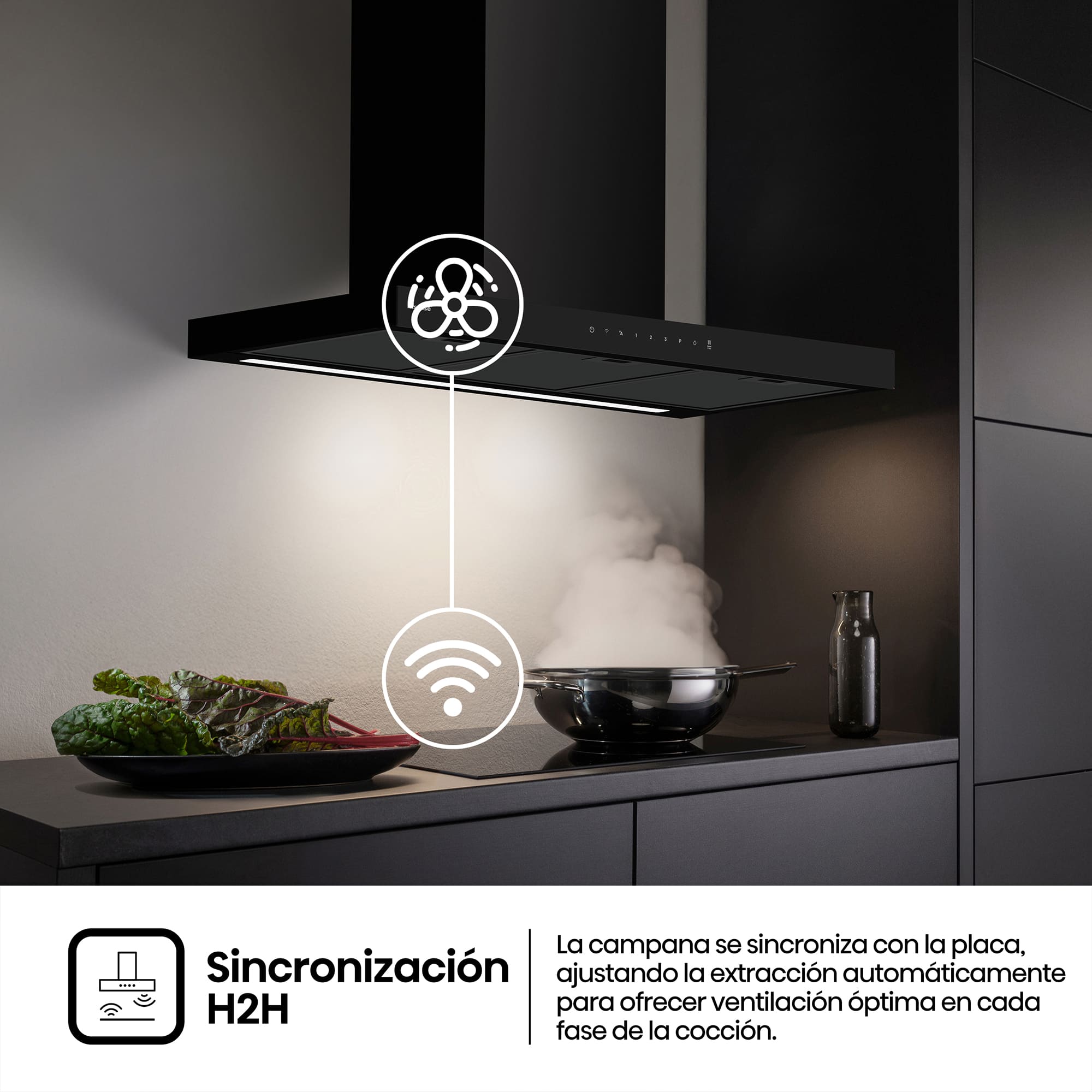 Hisense - CH9T6226B – Campana T Invertida 90Cm, Clase A+, Capacidad 446M³/H, Color Negro