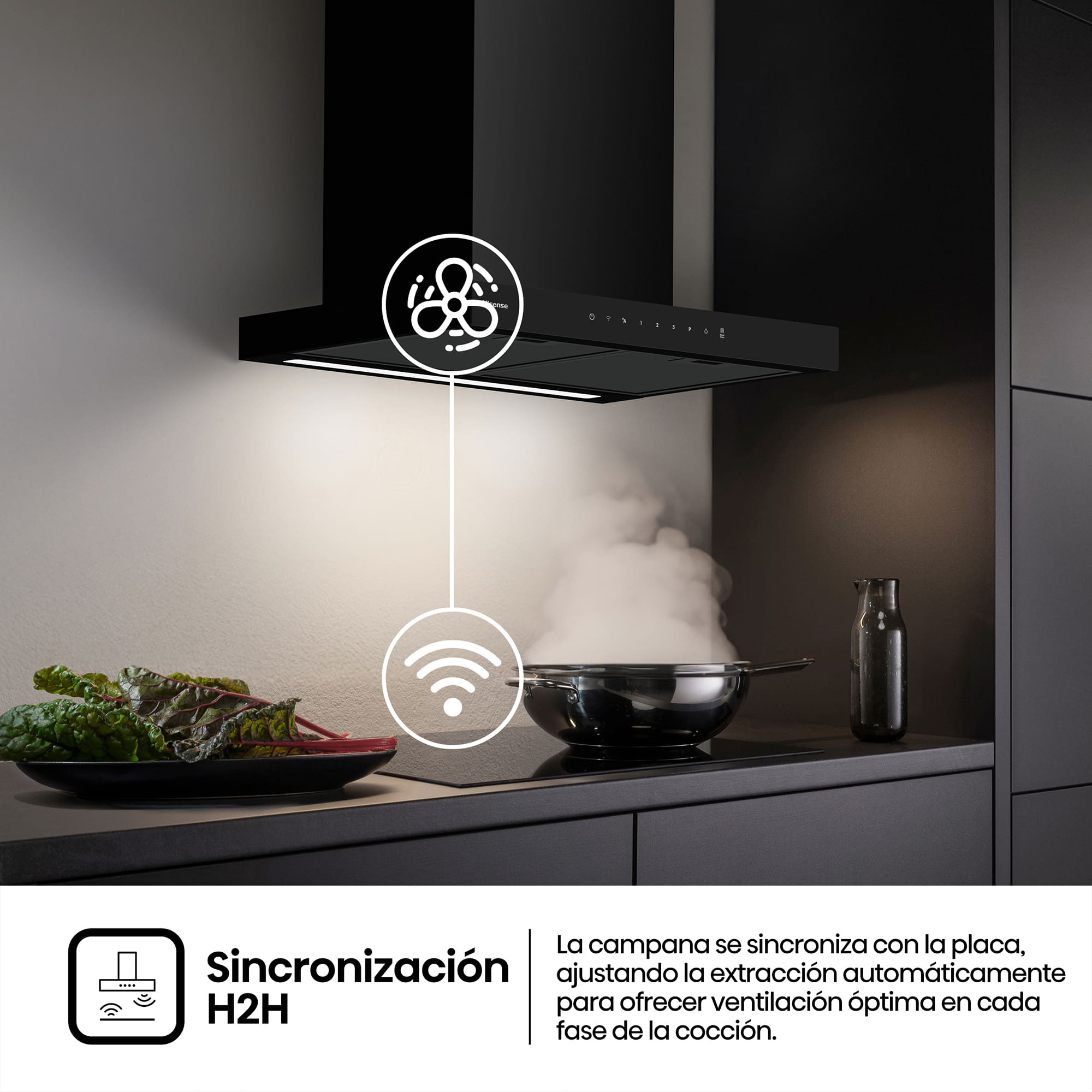 Hisense - CH6T6226B – Campana T Invertida 60Cm, Clase A+, Capacidad 446M³/H, Color Negro