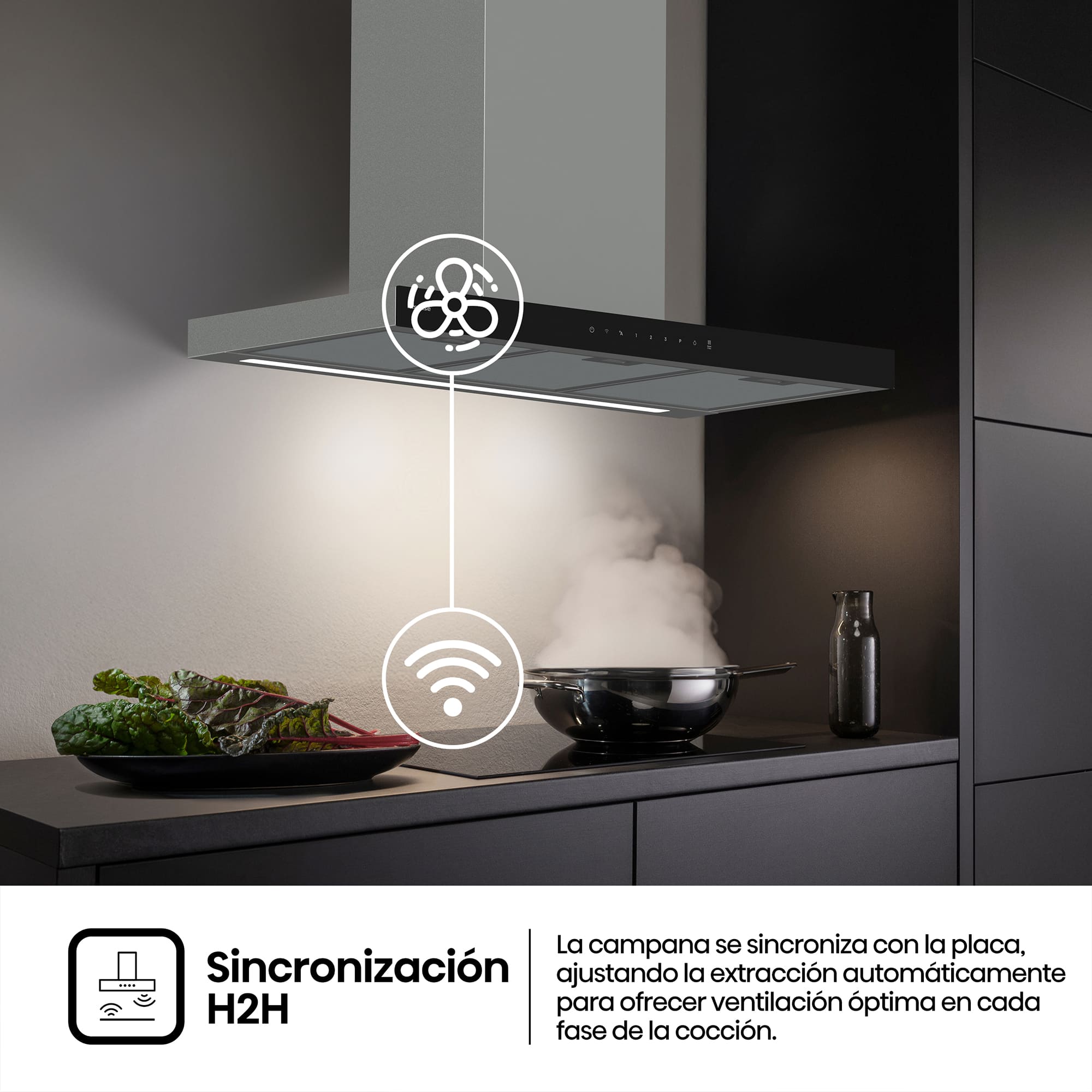 Hisense - CH9T6226XGB – Campana T Invertida 90Cm, Clase A+, Capacidad 446M³/H, Color Inox